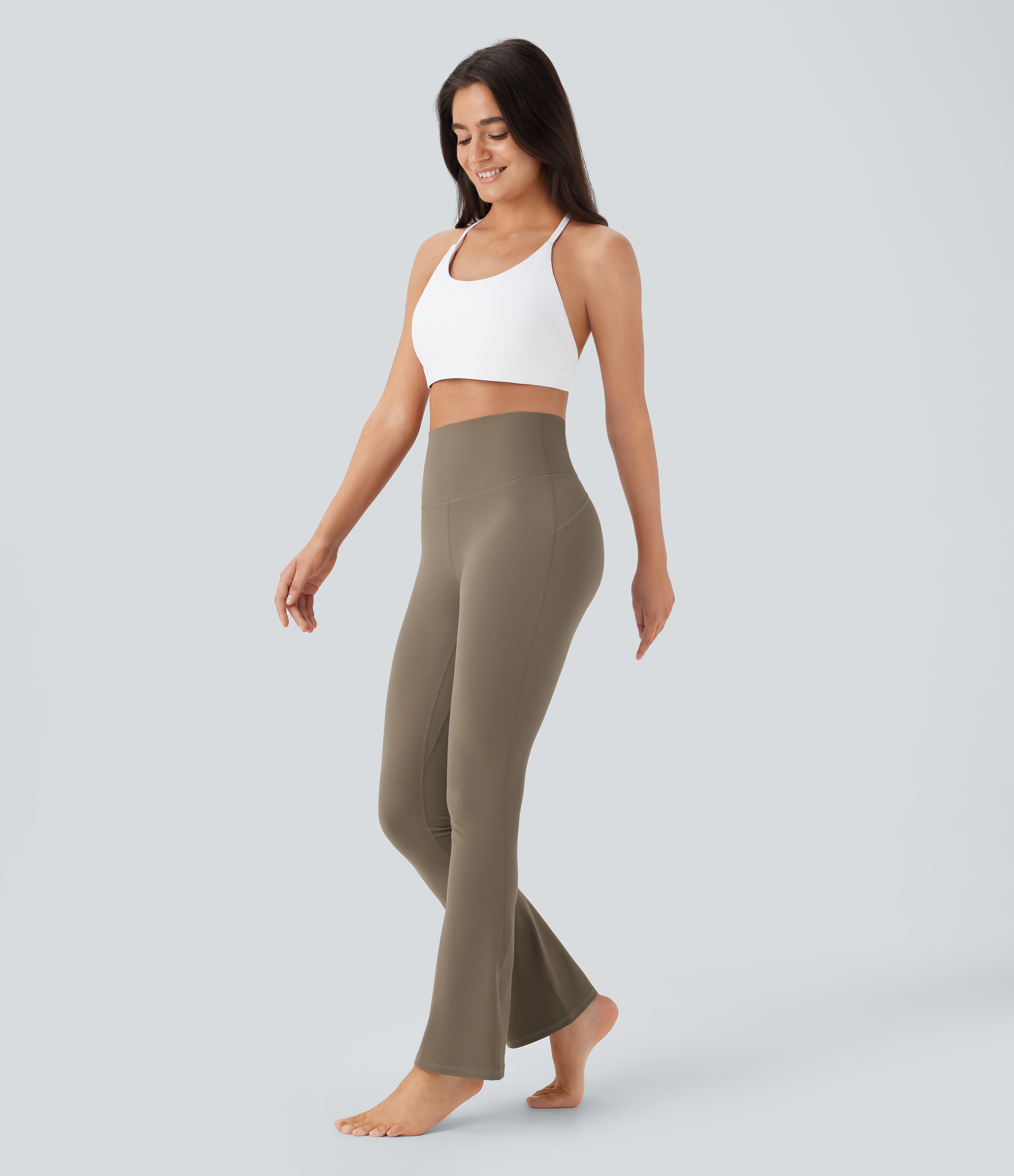 Halara Halara UltraSculptв„ў SoCinched High Waisted Tummy Control Back Pocket Shaping Yoga Bootcut Leggings  - Dawn Brown - L(regular) 