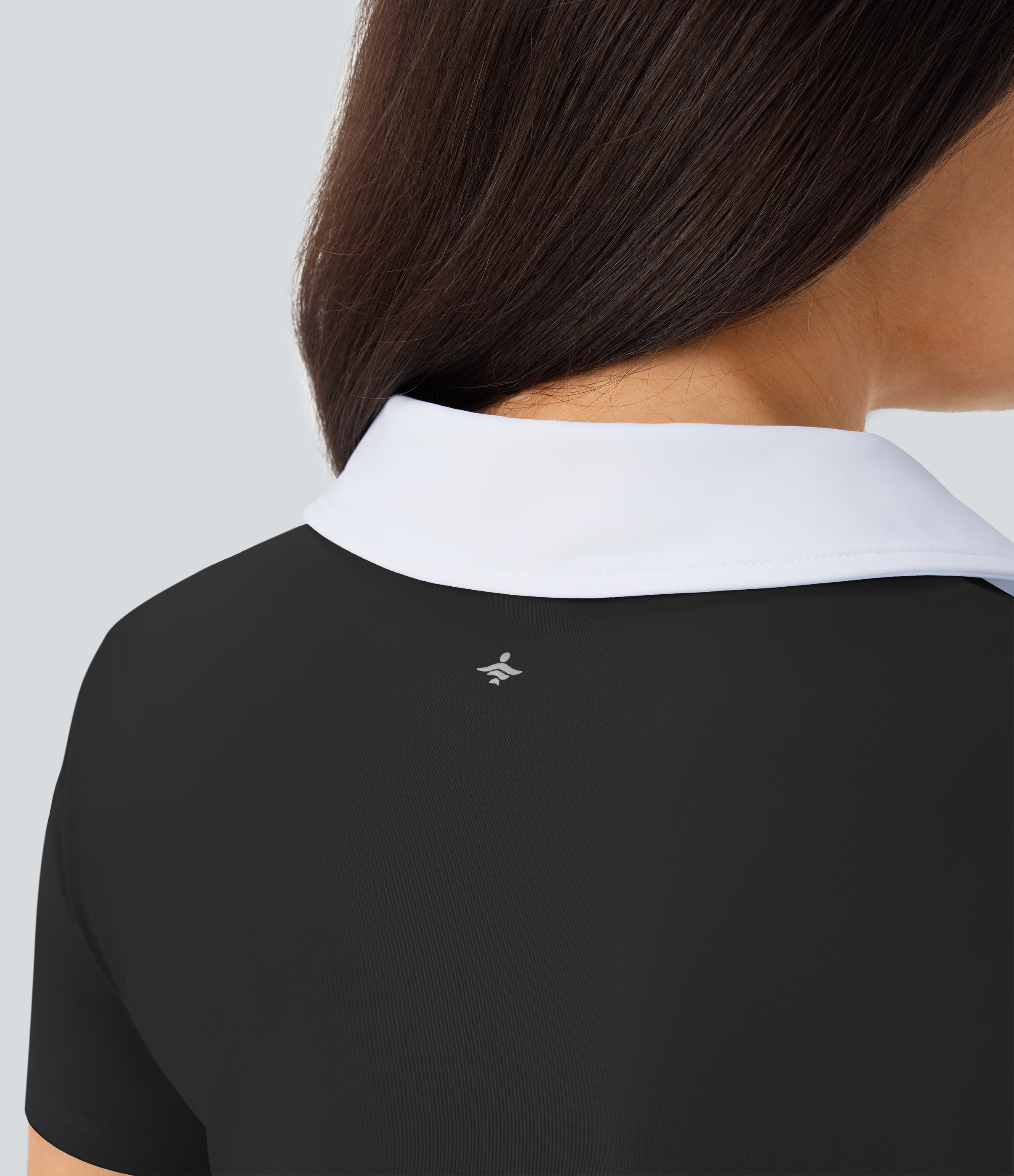 Halara Color Block Collared Cropped Quick Dry Tennis Sports Top  - Black - L 