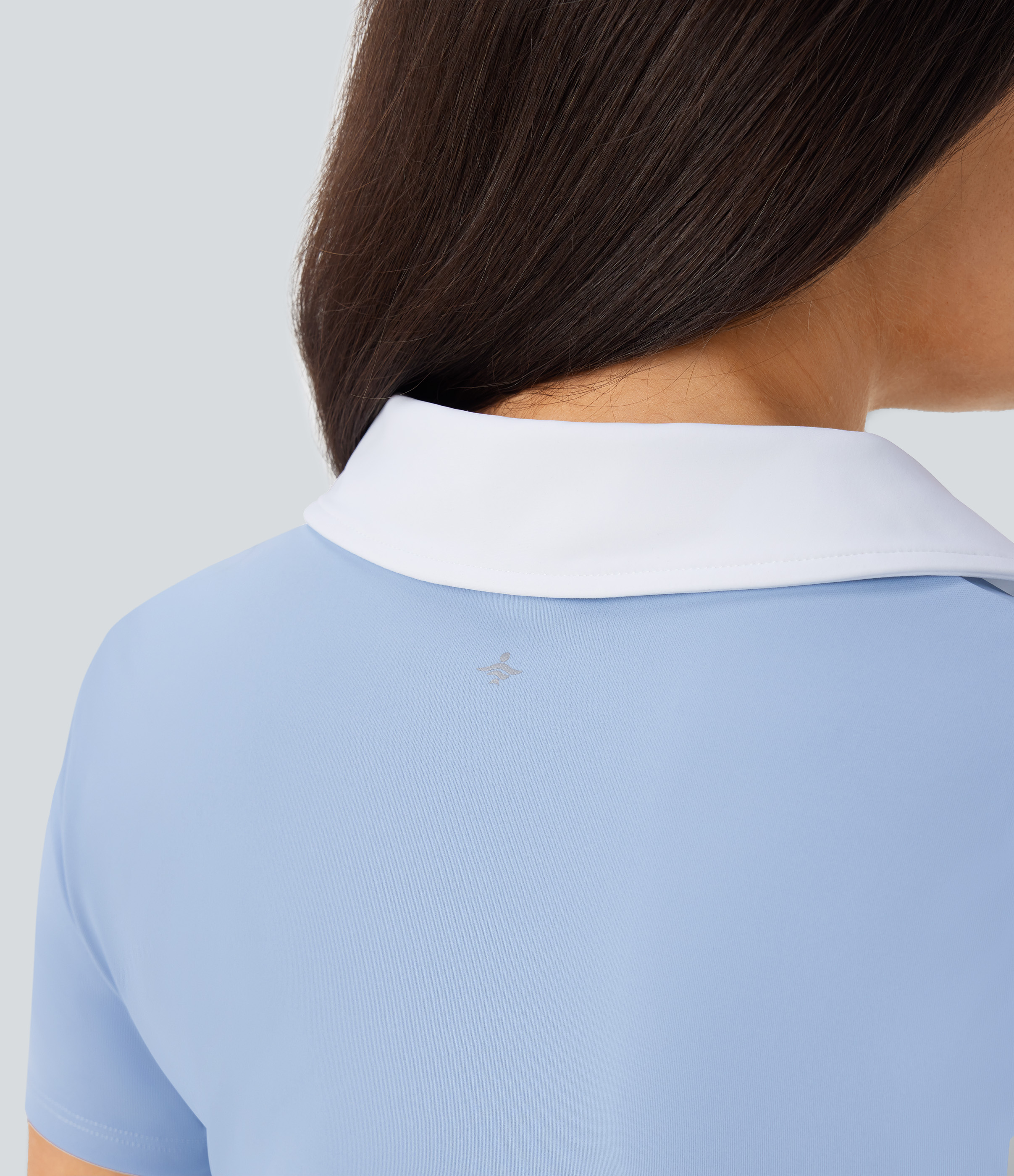 Halara Color Block Collared Cropped Quick Dry Tennis Sports Top  - Sky Blue - S 