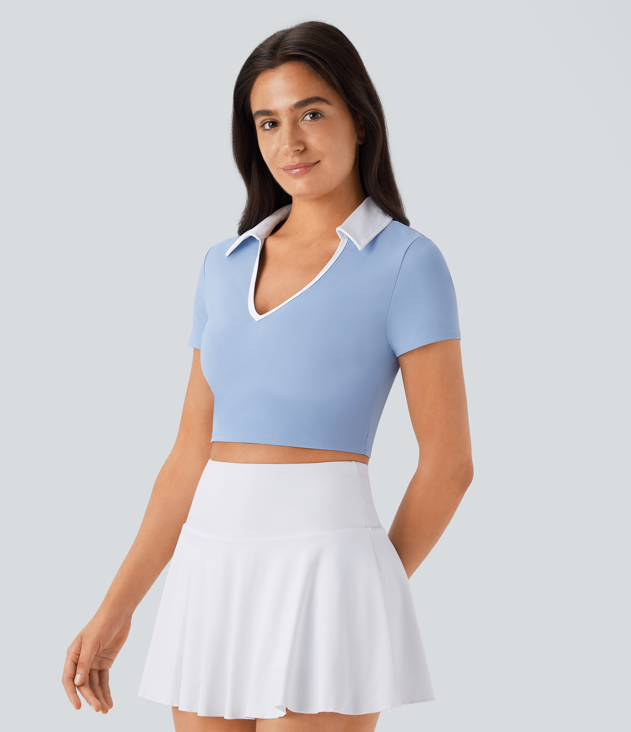 【WOOHWA】SHIRRING POLA TOP Women's SoftlyZero™ QuickDry Color Block Cropped Tennis