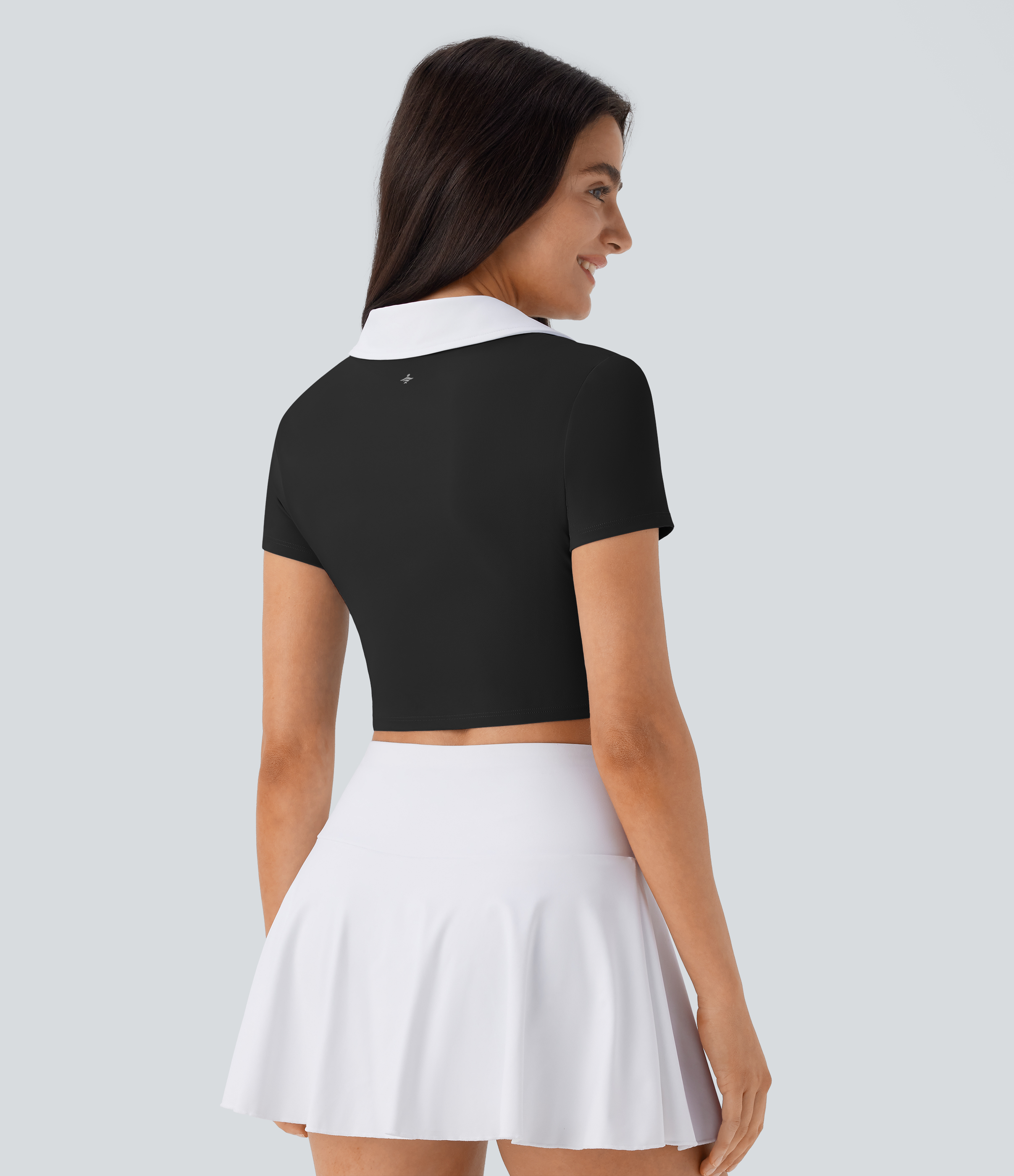 Halara Color Block Collared Cropped Quick Dry Tennis Sports Top  - Black - L 