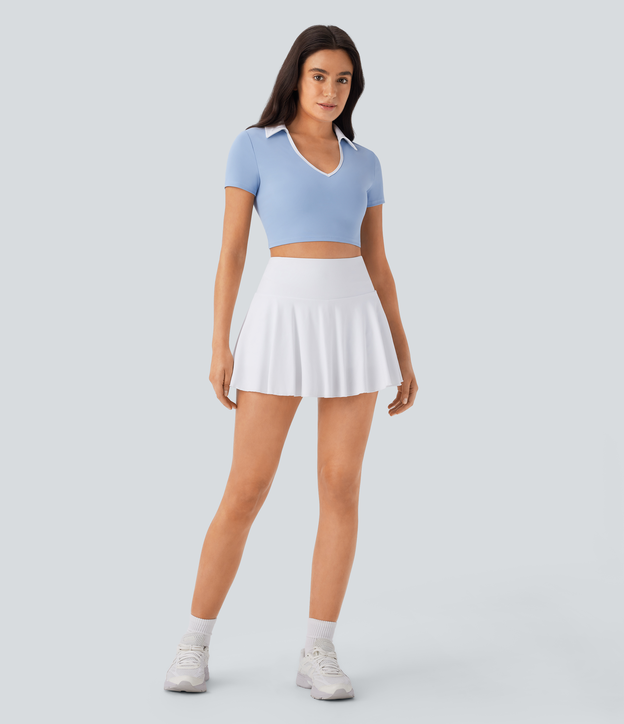Halara Color Block Collared Cropped Quick Dry Tennis Sports Top  - Sky Blue - S 