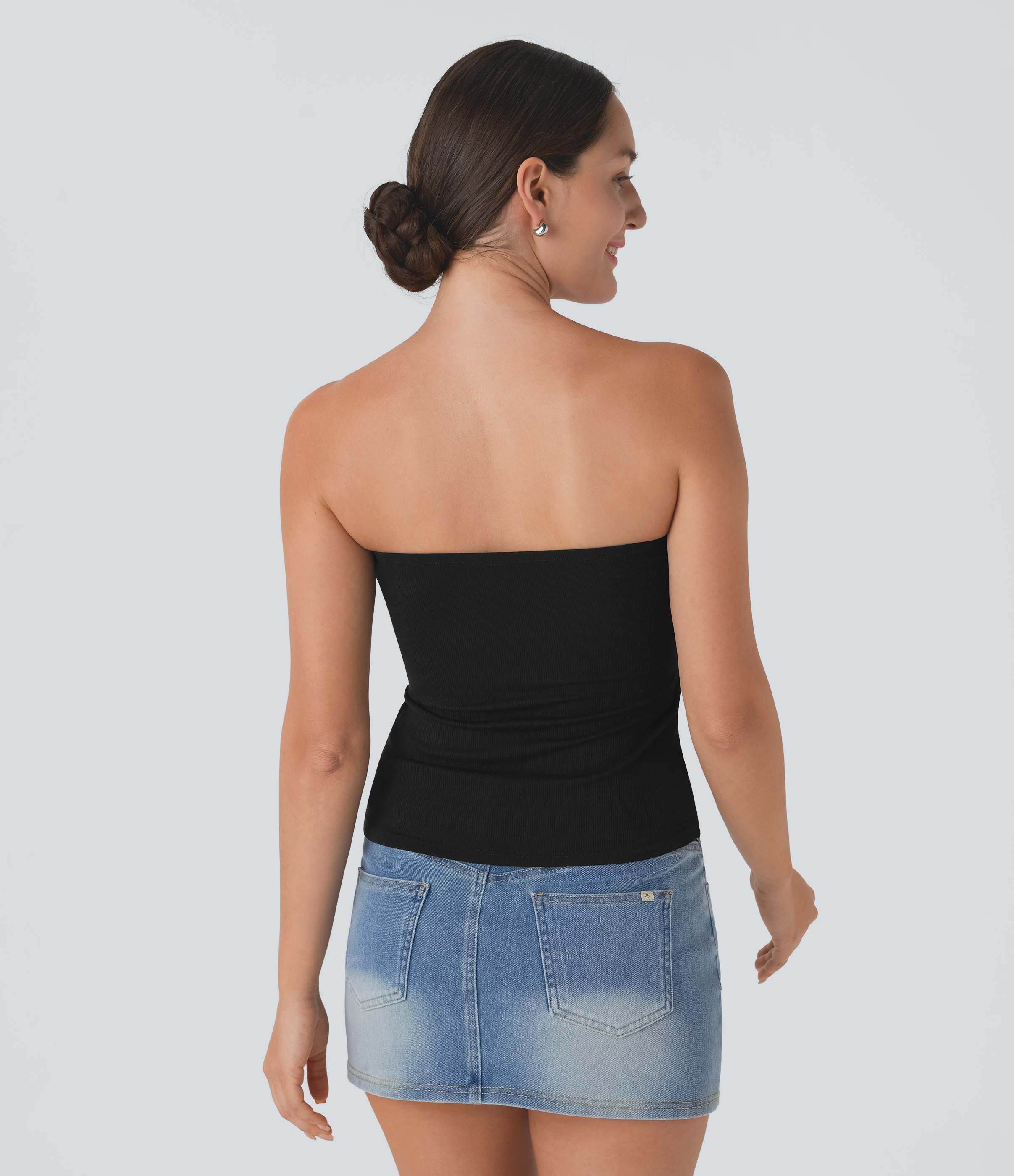 Halara Ribbed Knit Tie Front Skinny Casual Tube Top Tank Top - Black - S golf tops halter top tunic tops sleeveless tops backless top 