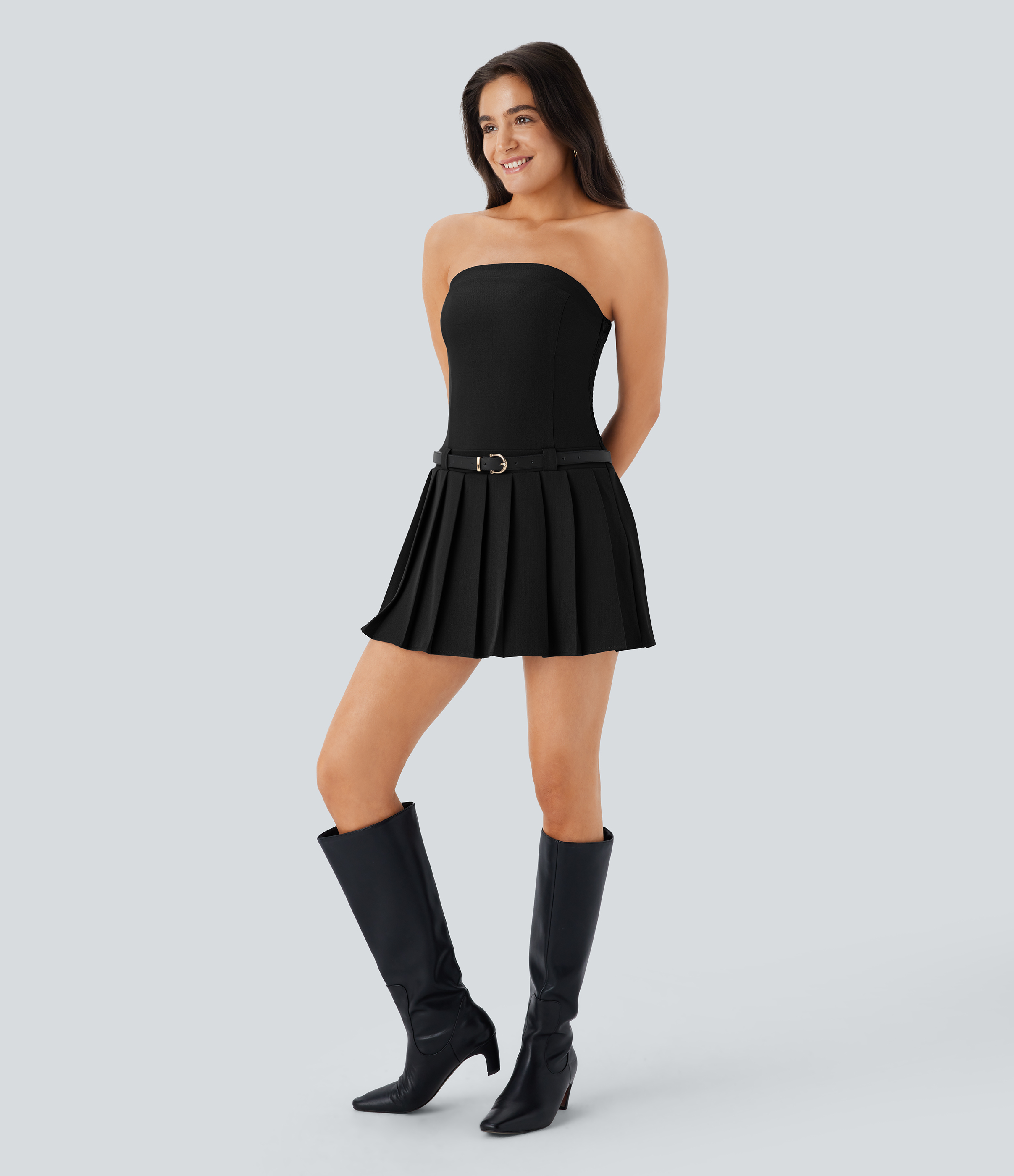 Halara Side Invisible Zipper Shirred Pleated Hem Mini Casual Tube Dress Casual Dress - Black - XL slip dress beach dress ruched dress 