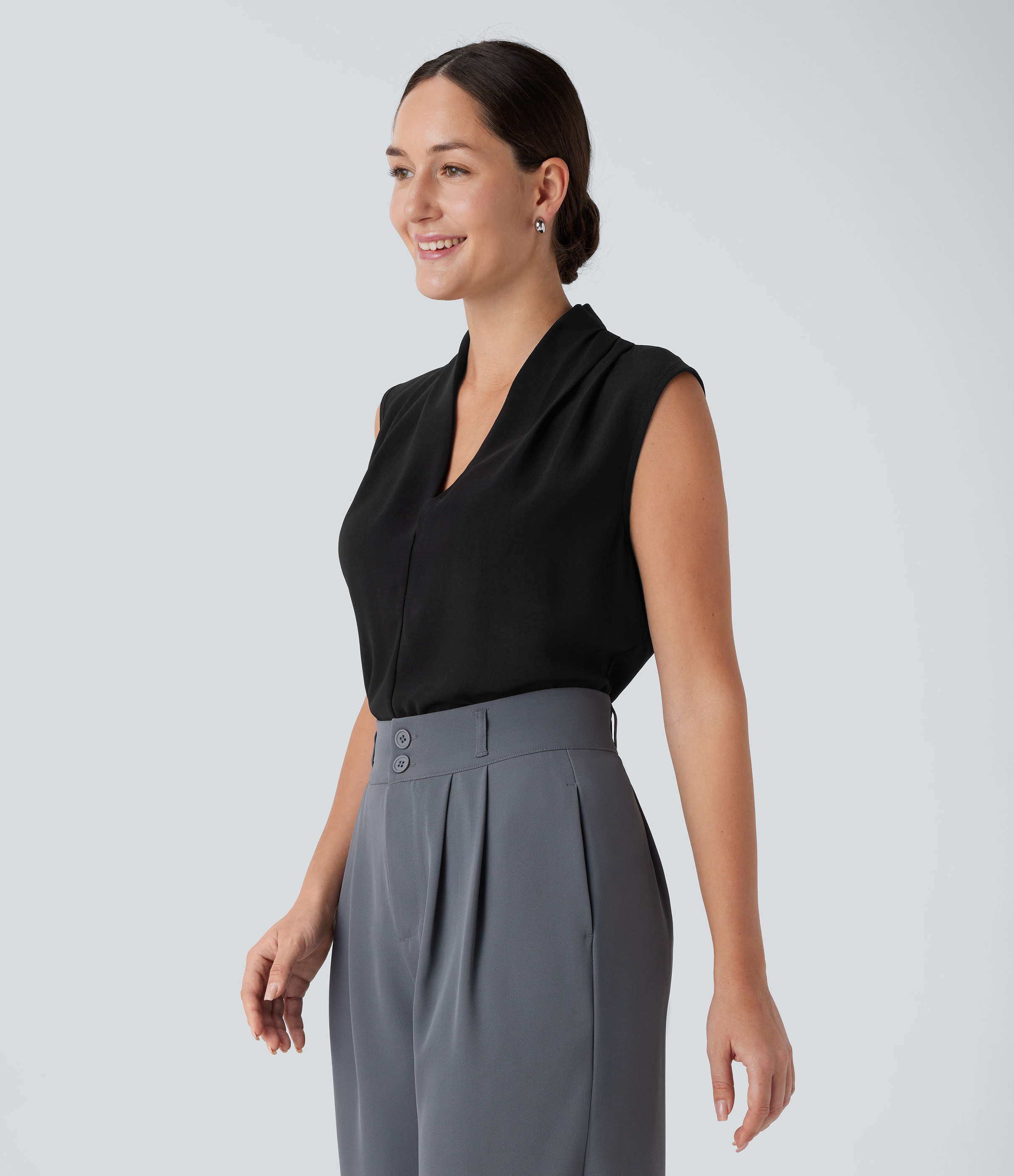 Halara V Neck Sleeveless Work Blouse  - Black - XS 