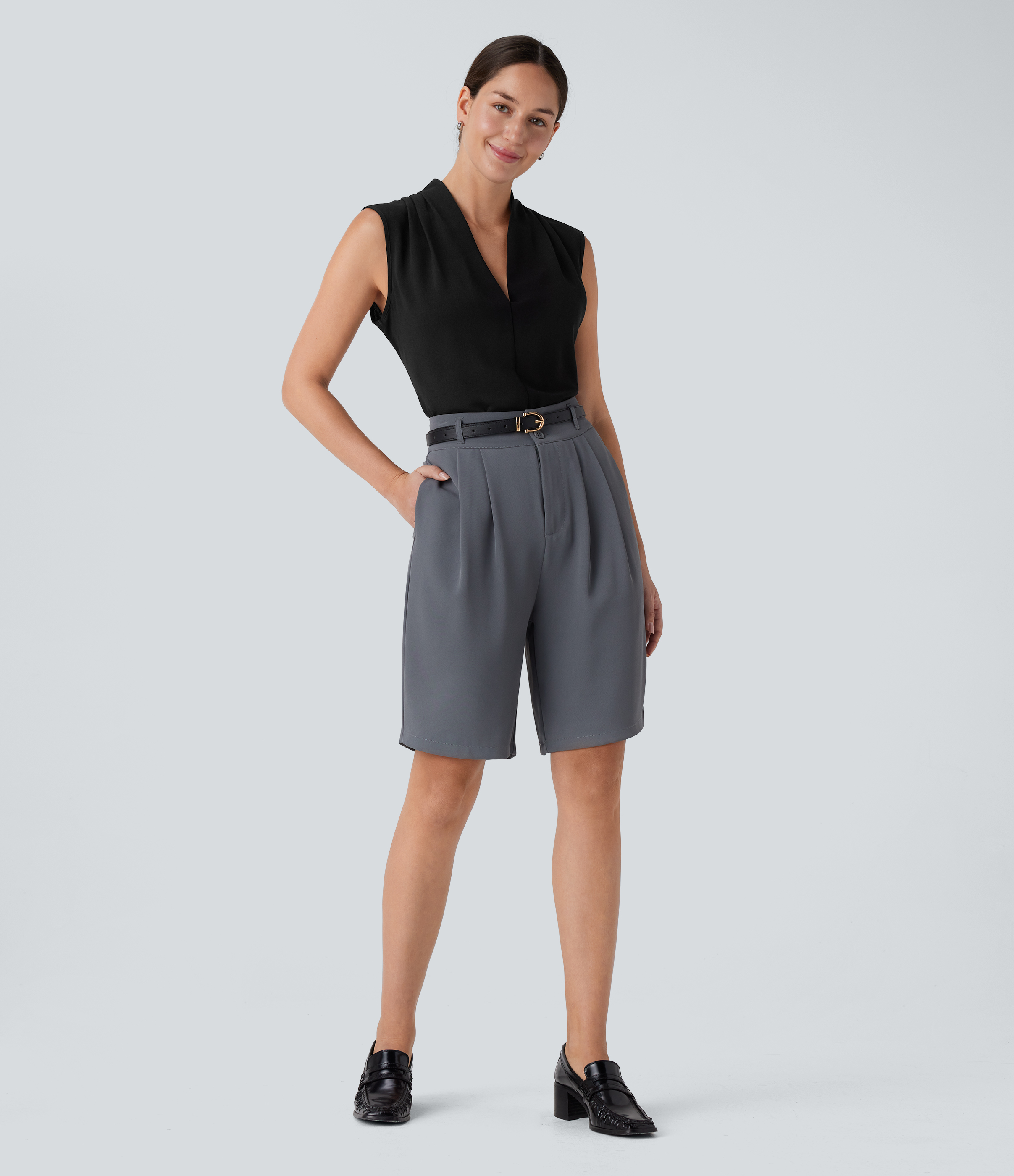Halara V Neck Sleeveless Work Blouse  - Black - XS 