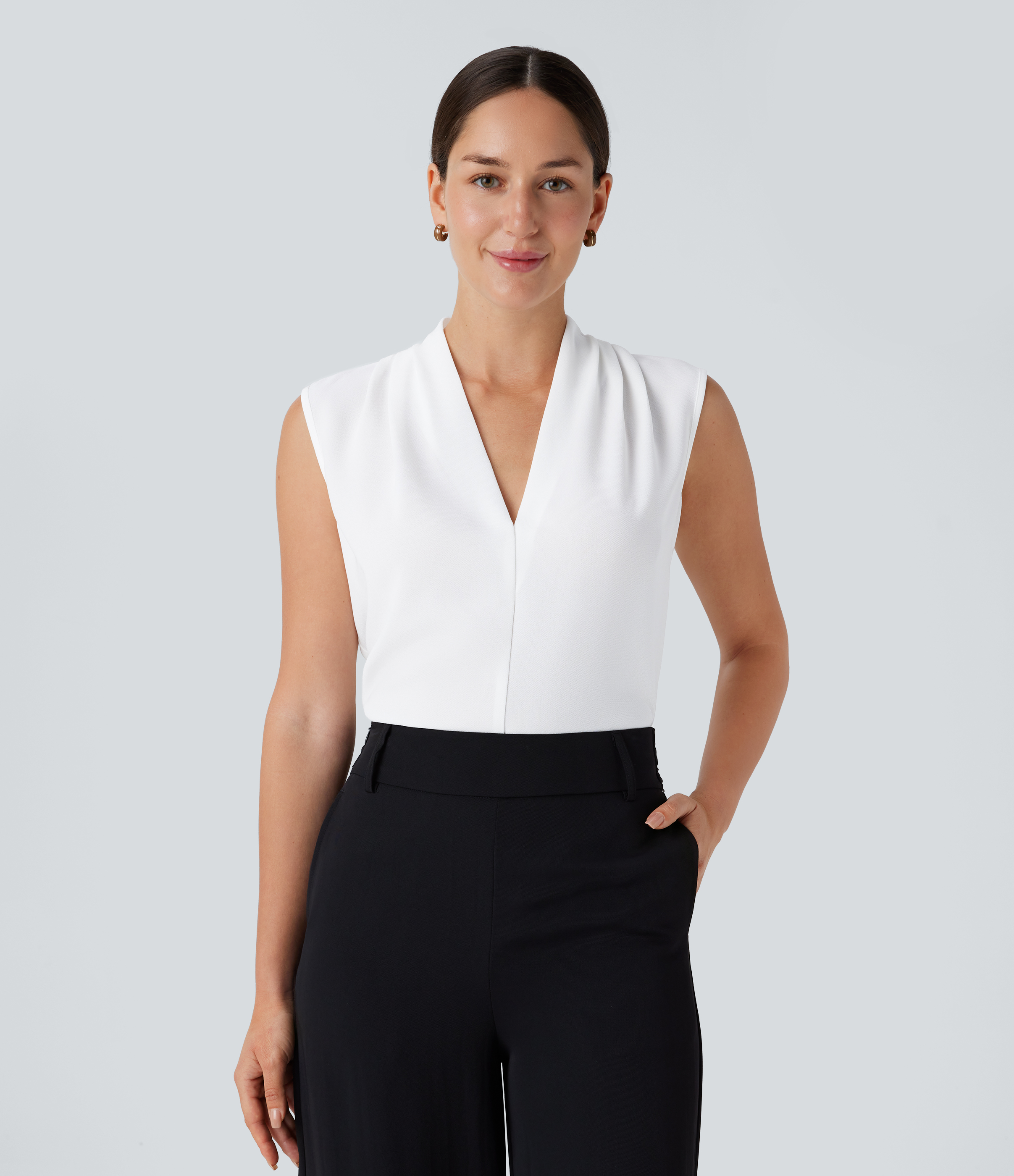 Halara V Neck Sleeveless Work Blouse  - White - M 