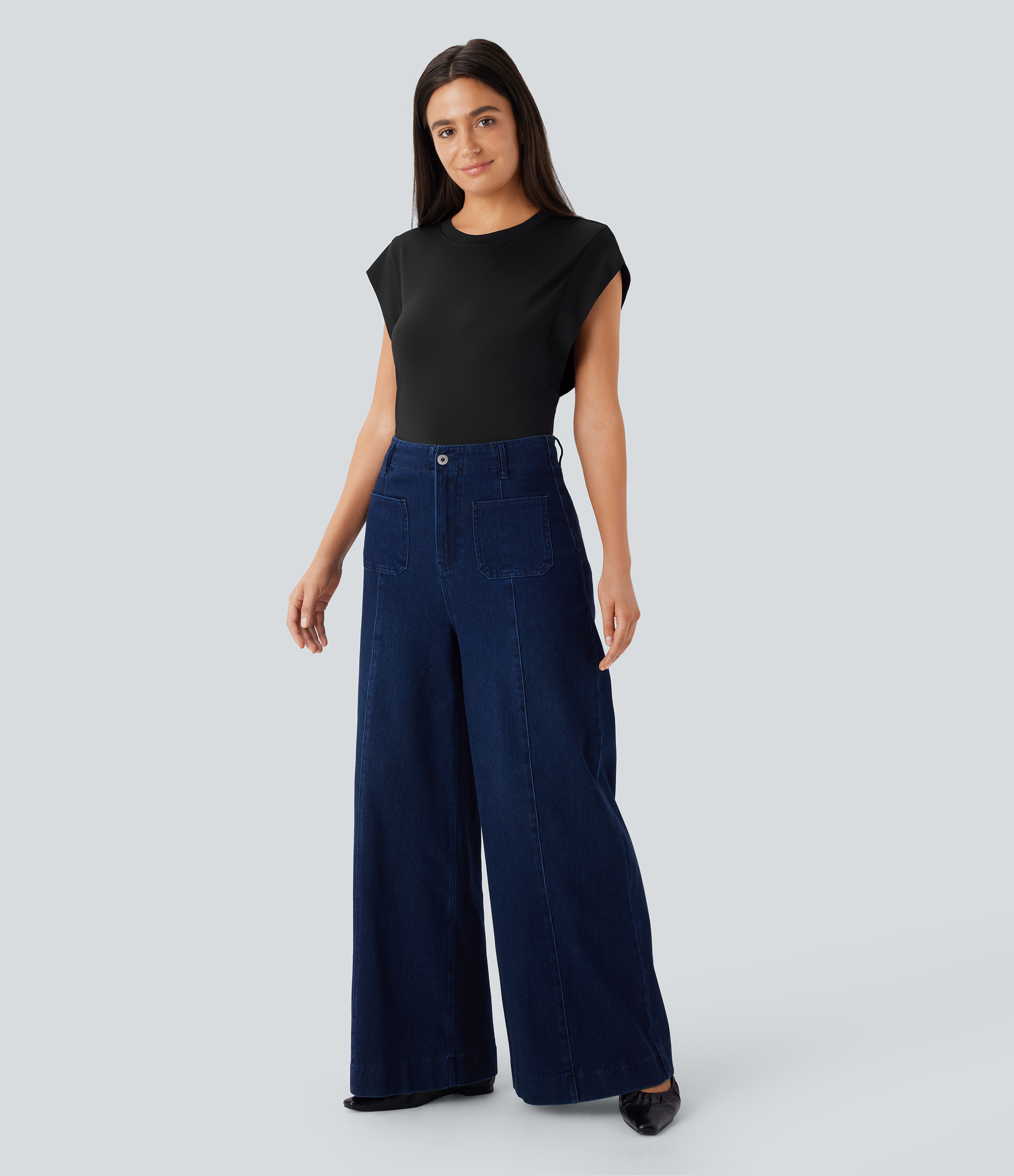 Halara Round Neck Cap Sleeve Casual Top Tank Top - Black - XS golf tops halter top tunic tops sleeveless tops backless top 