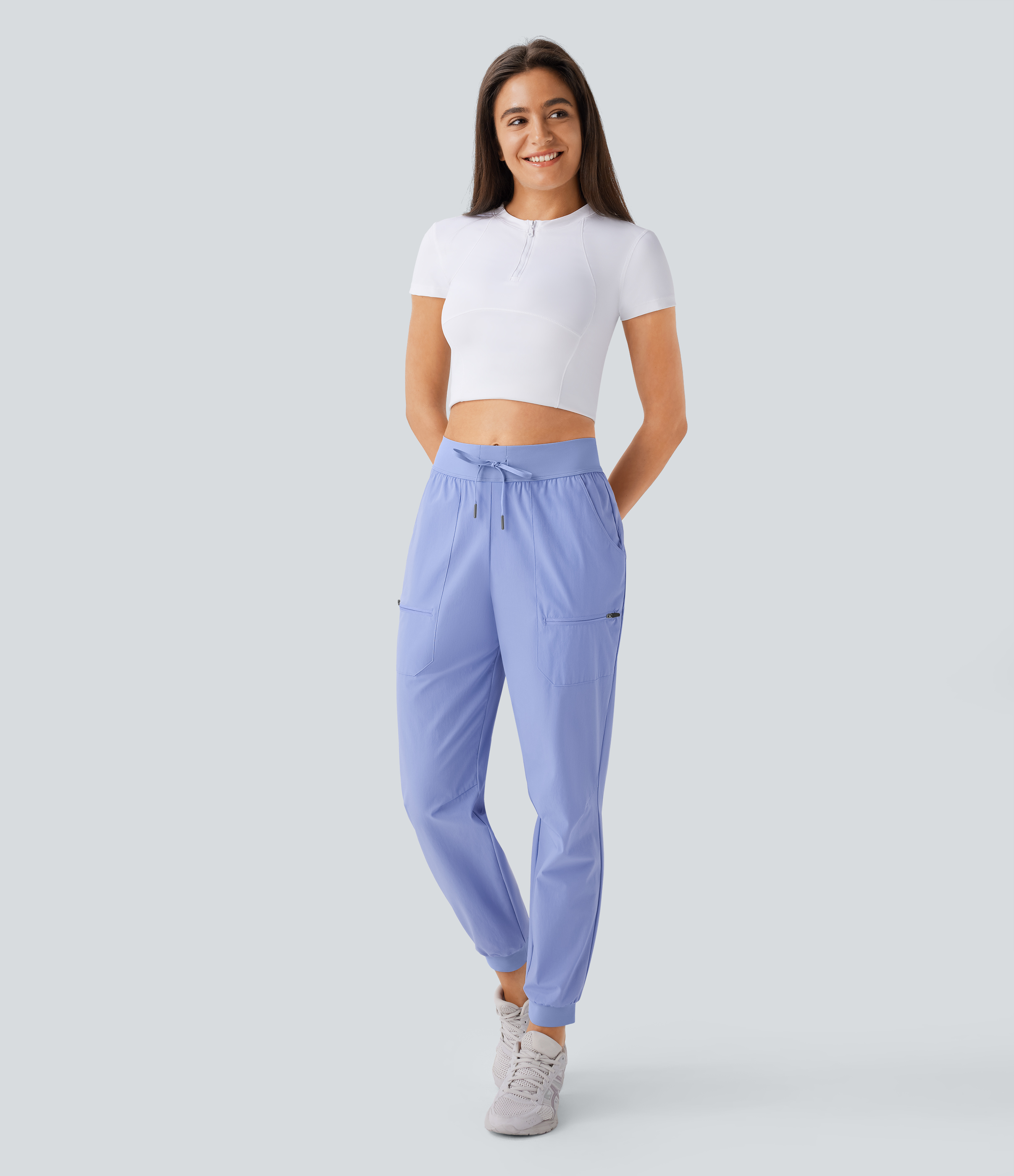 Halara Water Repellent Wear-Resistant Mid Rise Drawstring Multiple Pockets Hiking Pile Joggers  - Azure Haze - M(regular) 