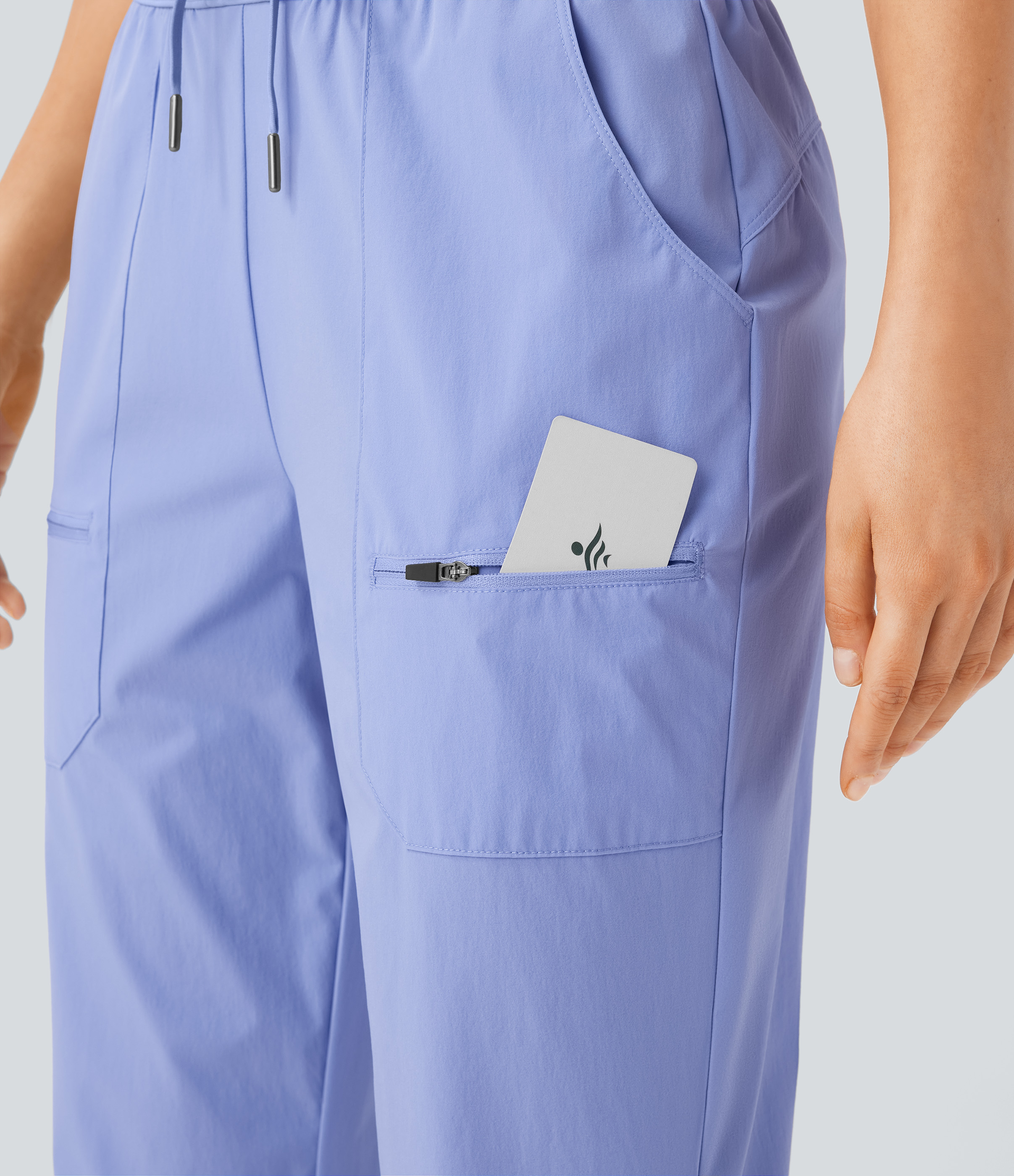 Halara Water Repellent Wear-Resistant Mid Rise Drawstring Multiple Pockets Hiking Pile Joggers  - Azure Haze - M(regular) 
