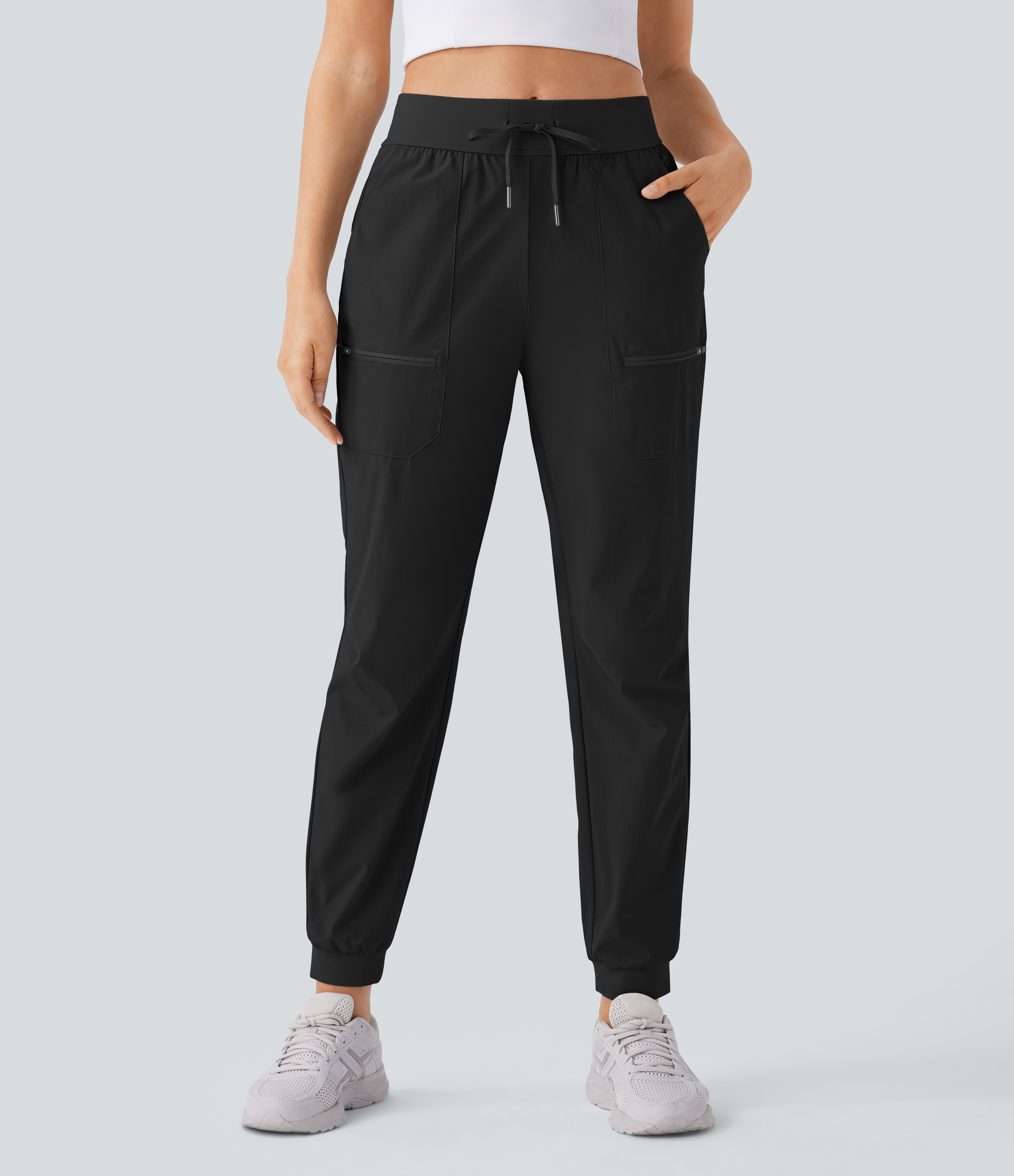 Halara Water Repellent Wear-Resistant Mid Rise Drawstring Multiple Pockets Hiking Pile Joggers  - Black - M(regular) 