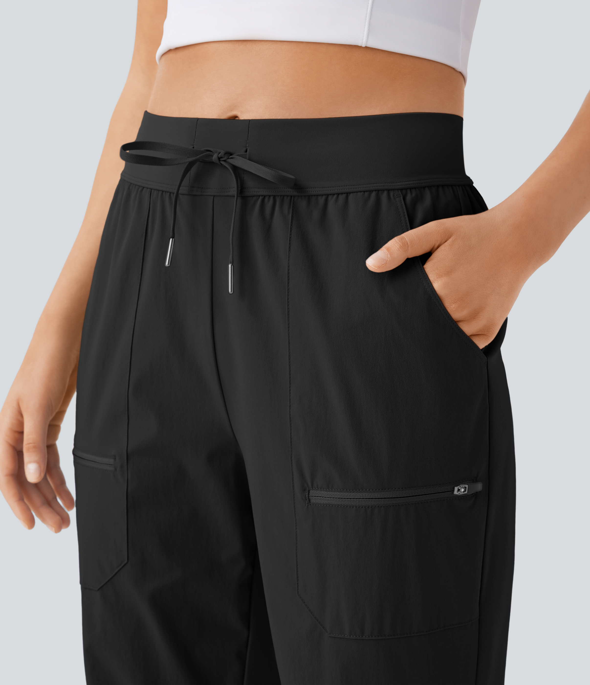 Halara Water Repellent Wear-Resistant Mid Rise Drawstring Multiple Pockets Hiking Pile Joggers  - Black - M(regular) 