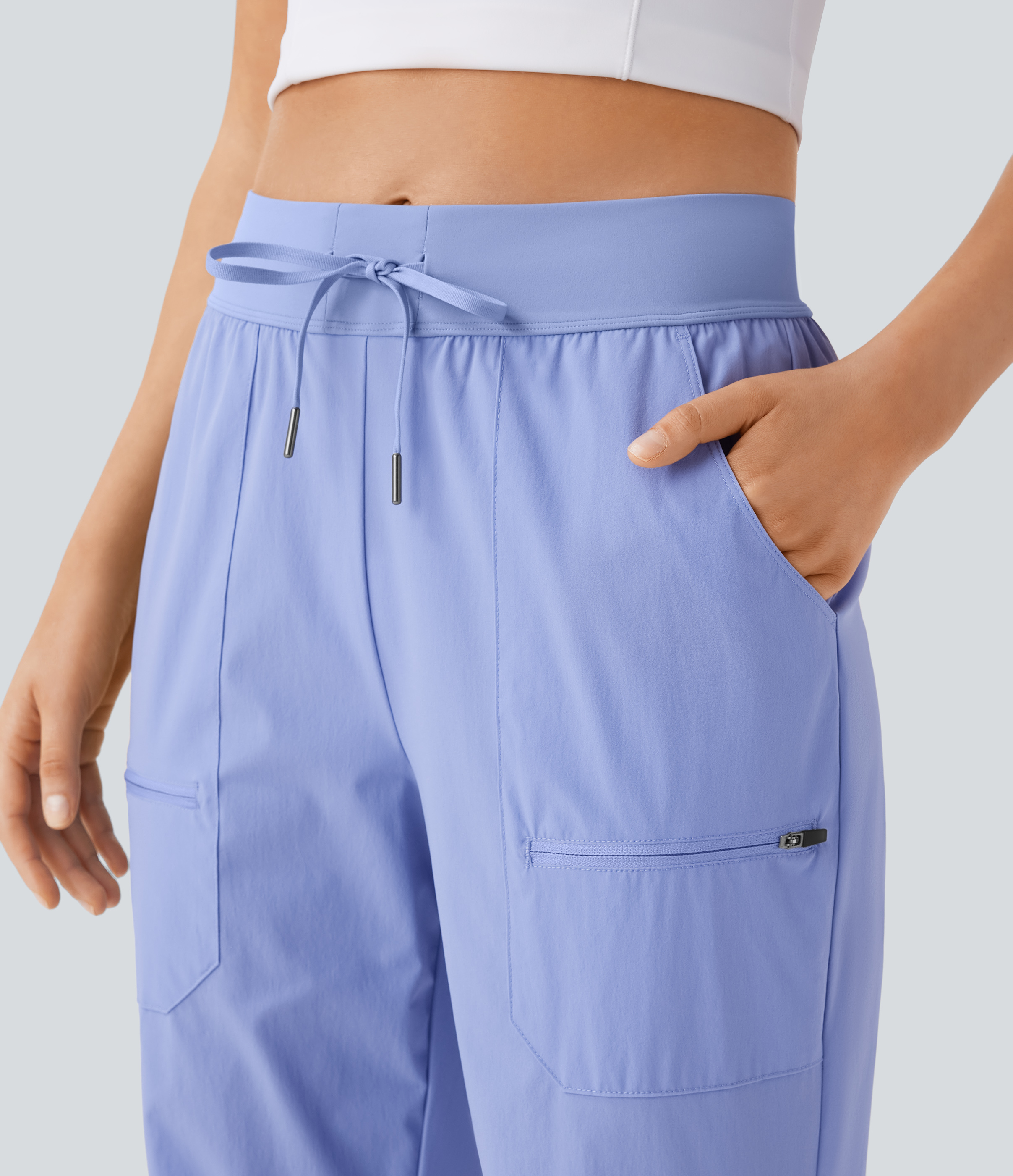Halara Water Repellent Wear-Resistant Mid Rise Drawstring Multiple Pockets Hiking Pile Joggers  - Azure Haze - M(regular) 