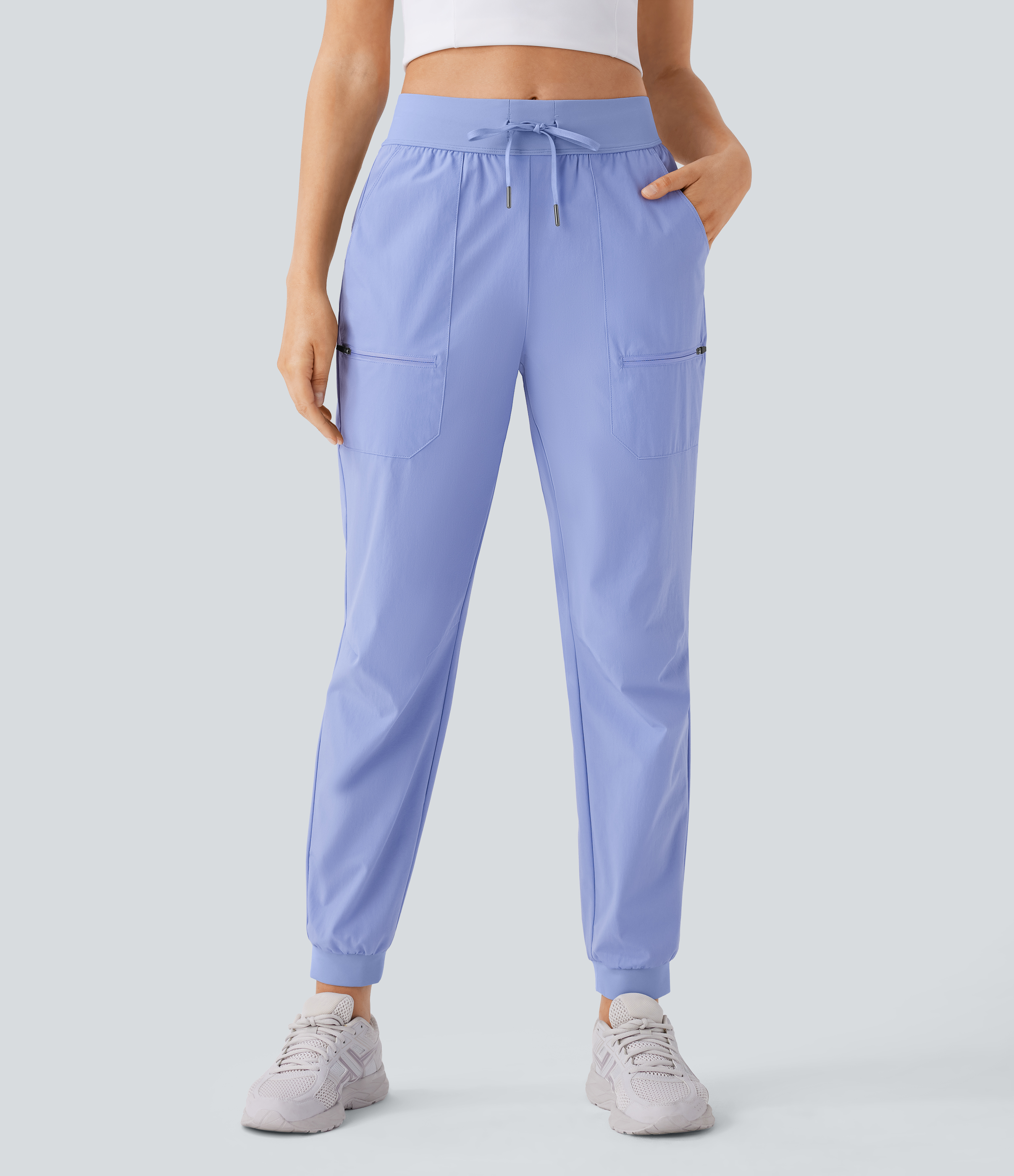 Halara Water Repellent Wear-Resistant Mid Rise Drawstring Multiple Pockets Hiking Pile Joggers  - Azure Haze - M(regular) 