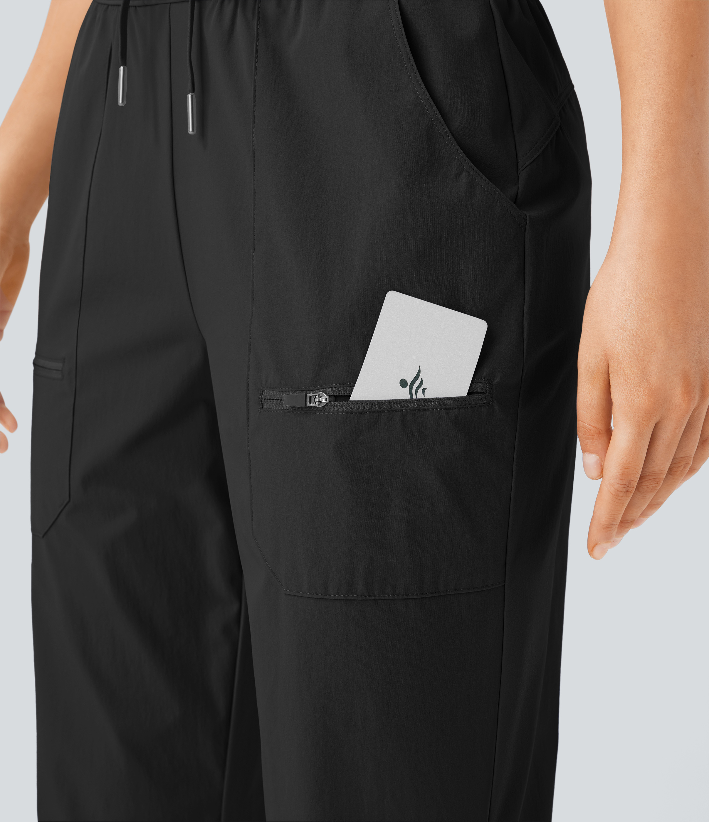 Halara Water Repellent Wear-Resistant Mid Rise Drawstring Multiple Pockets Hiking Pile Joggers  - Black - M(regular) 