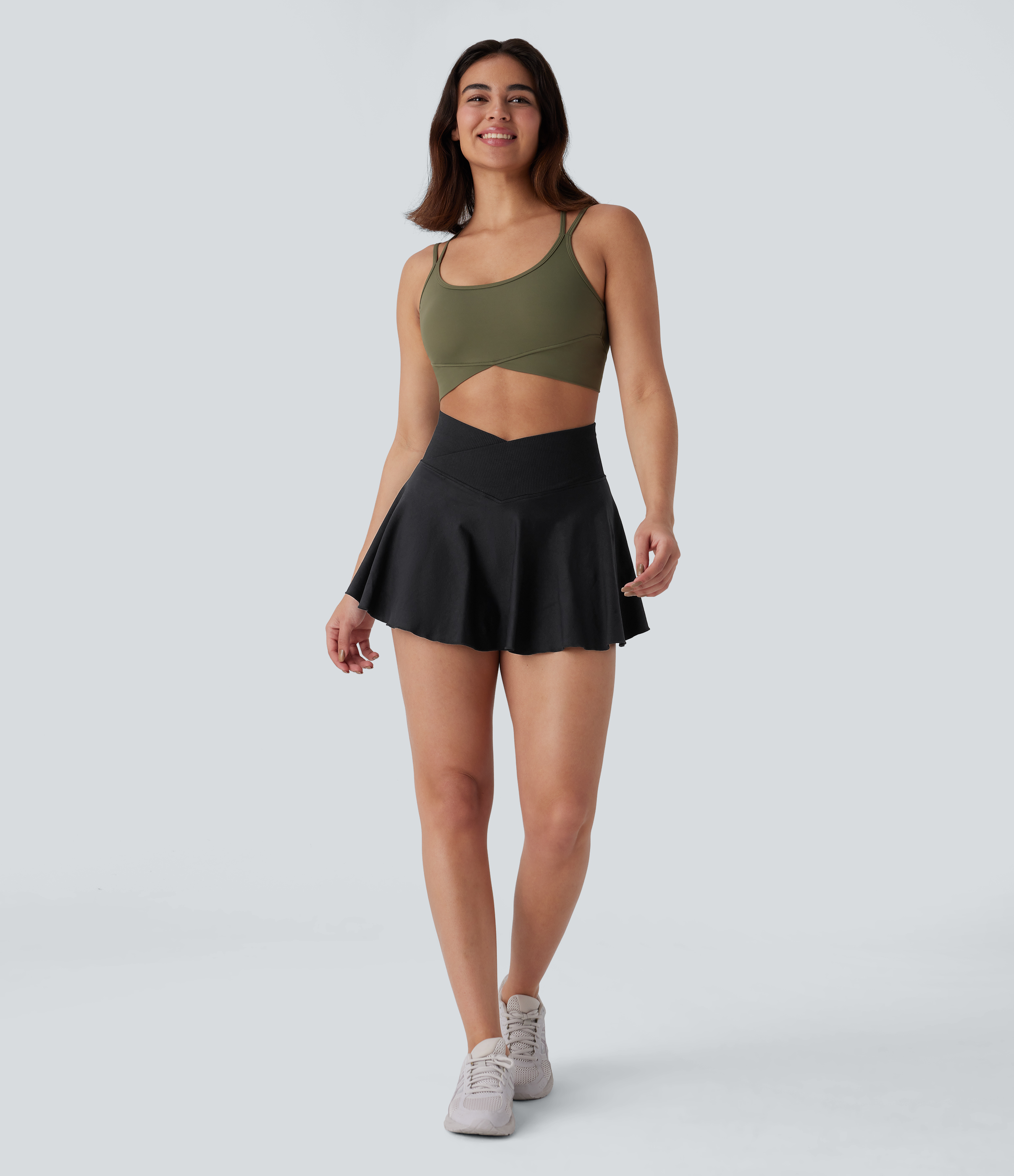 Halara Seamless Flow Crossover High Waisted 2-in-1 Mini Yoga Skirt  - Black - S(regular) midi skirt a line skirt golfing skirt 