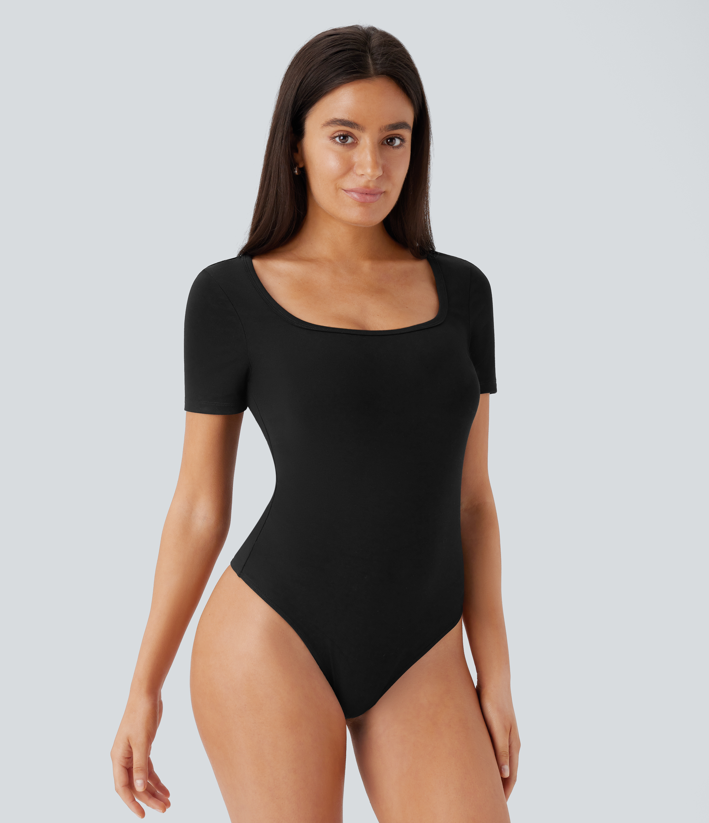 Black Body oficina ajustado botón presión manga corta cuello U / 2