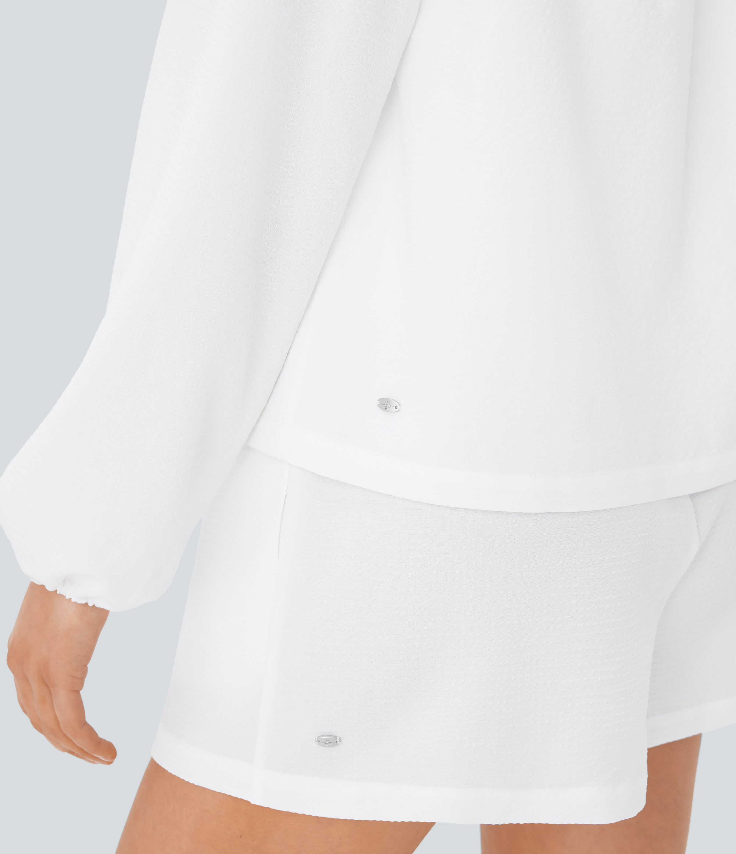 Halara Tie Neck Bishop Sleeve Button Stripe Lounge Blouse  - White - S 