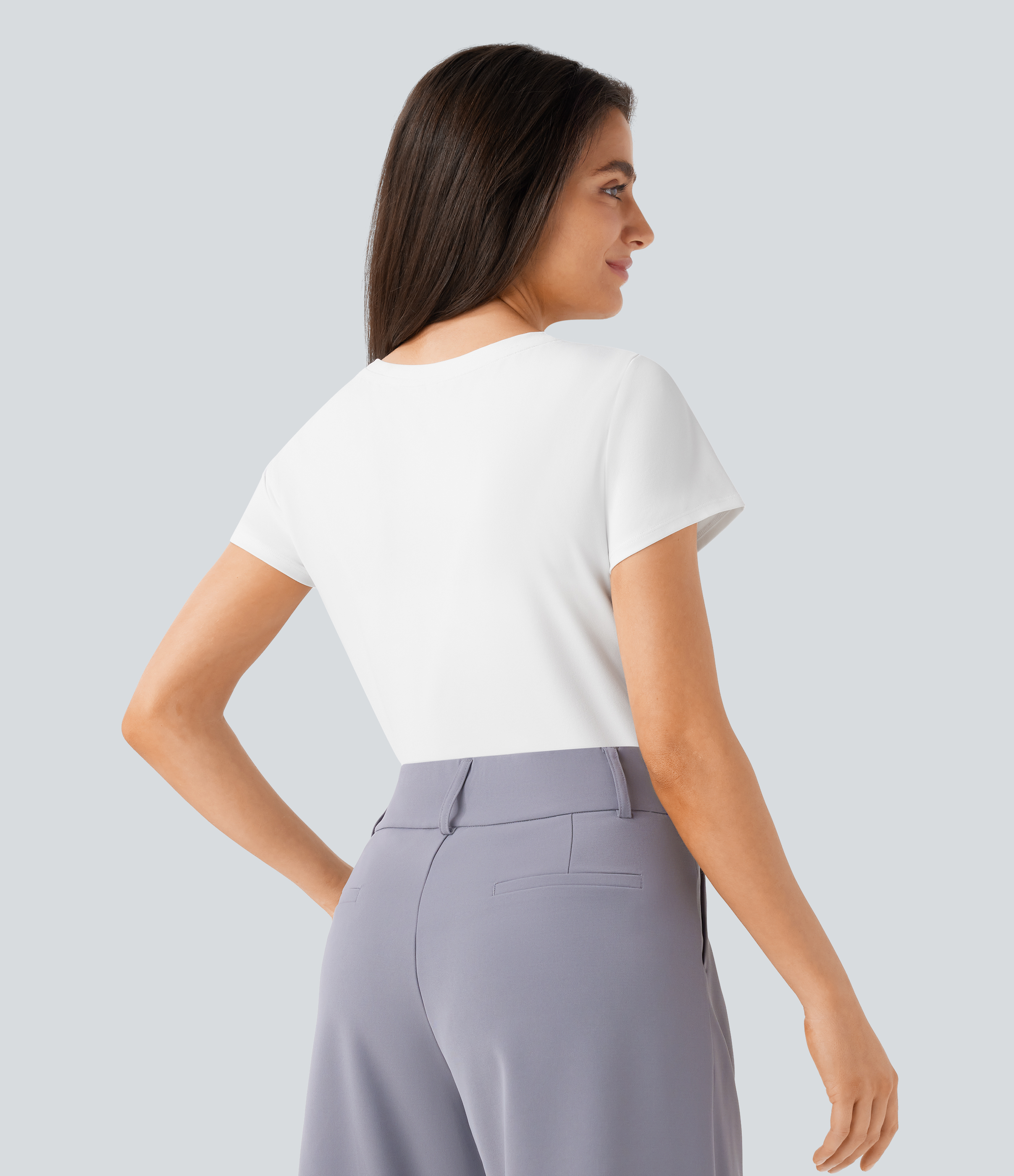Halara Round Neck Short Sleeve Basic Work Top Tank Top - White - L golf tops halter top tunic tops sleeveless tops backless top 