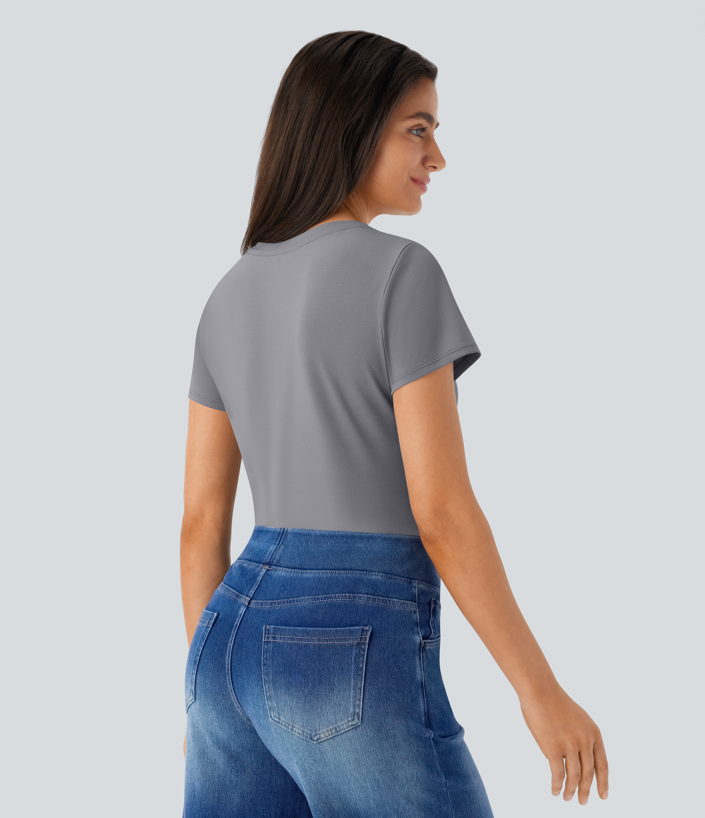 Halara Round Neck Short Sleeve Basic Work Top Tank Top - Ultimate Gray - XL golf tops halter top tunic tops sleeveless tops backless top 