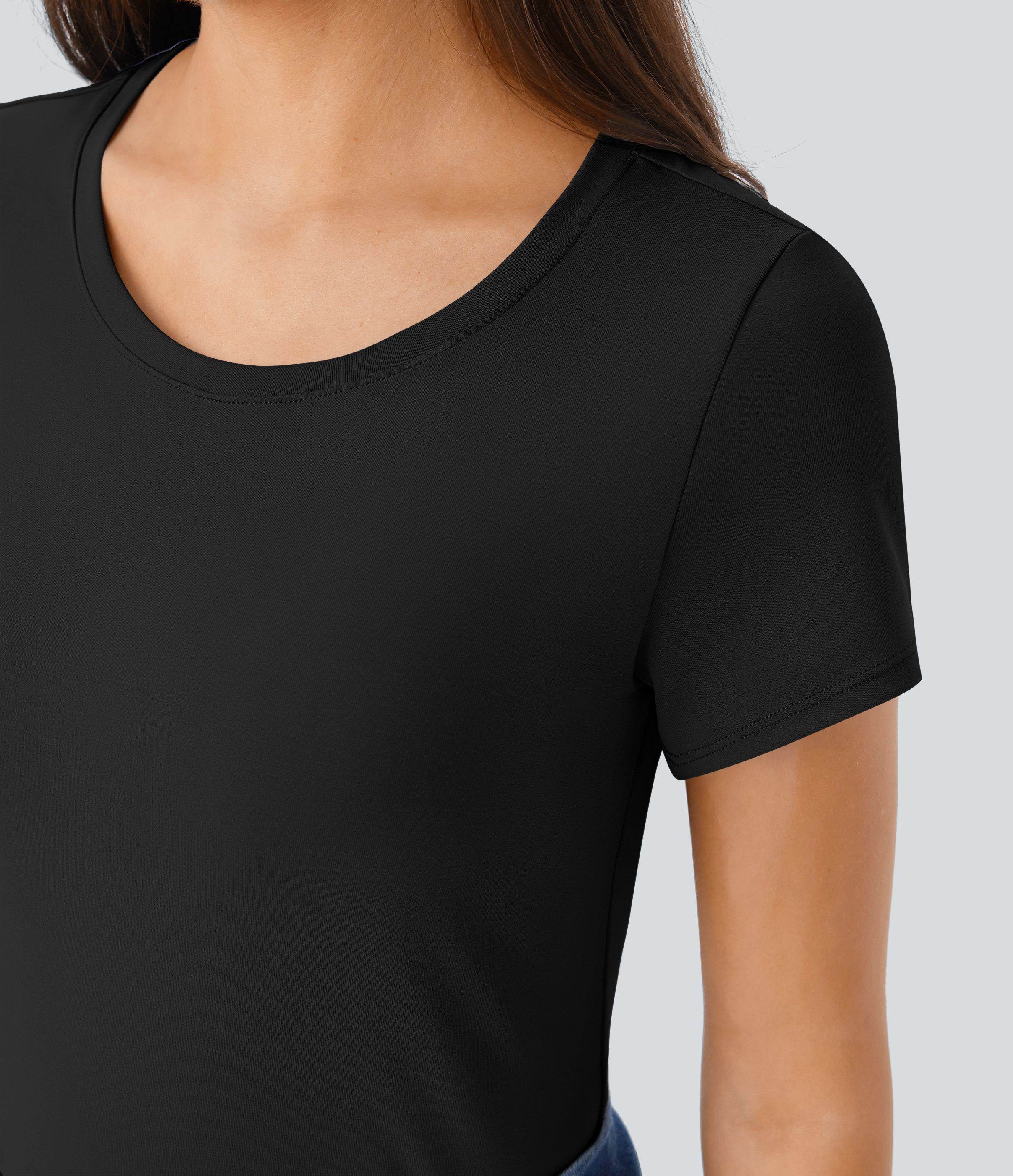Halara Round Neck Short Sleeve Basic Work Top Tank Top - Black - L golf tops halter top tunic tops sleeveless tops backless top 