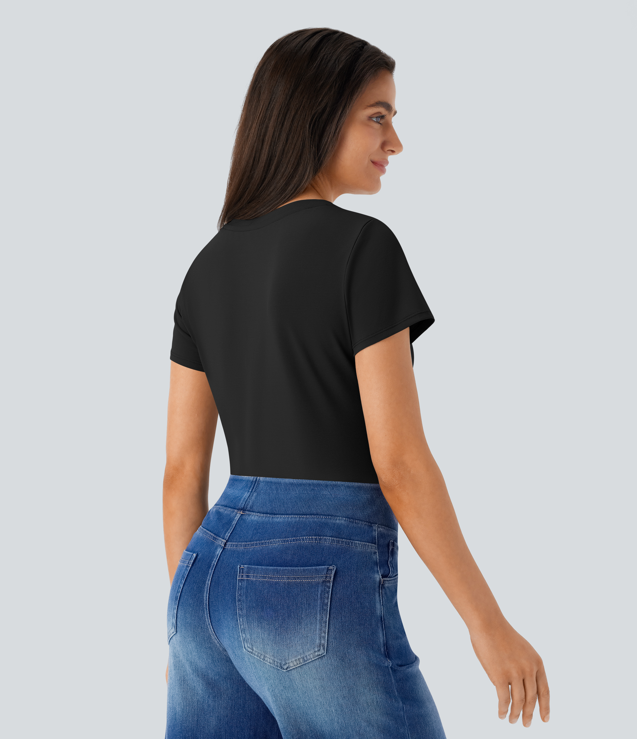Halara Round Neck Short Sleeve Basic Work Top Tank Top - Black - L golf tops halter top tunic tops sleeveless tops backless top 