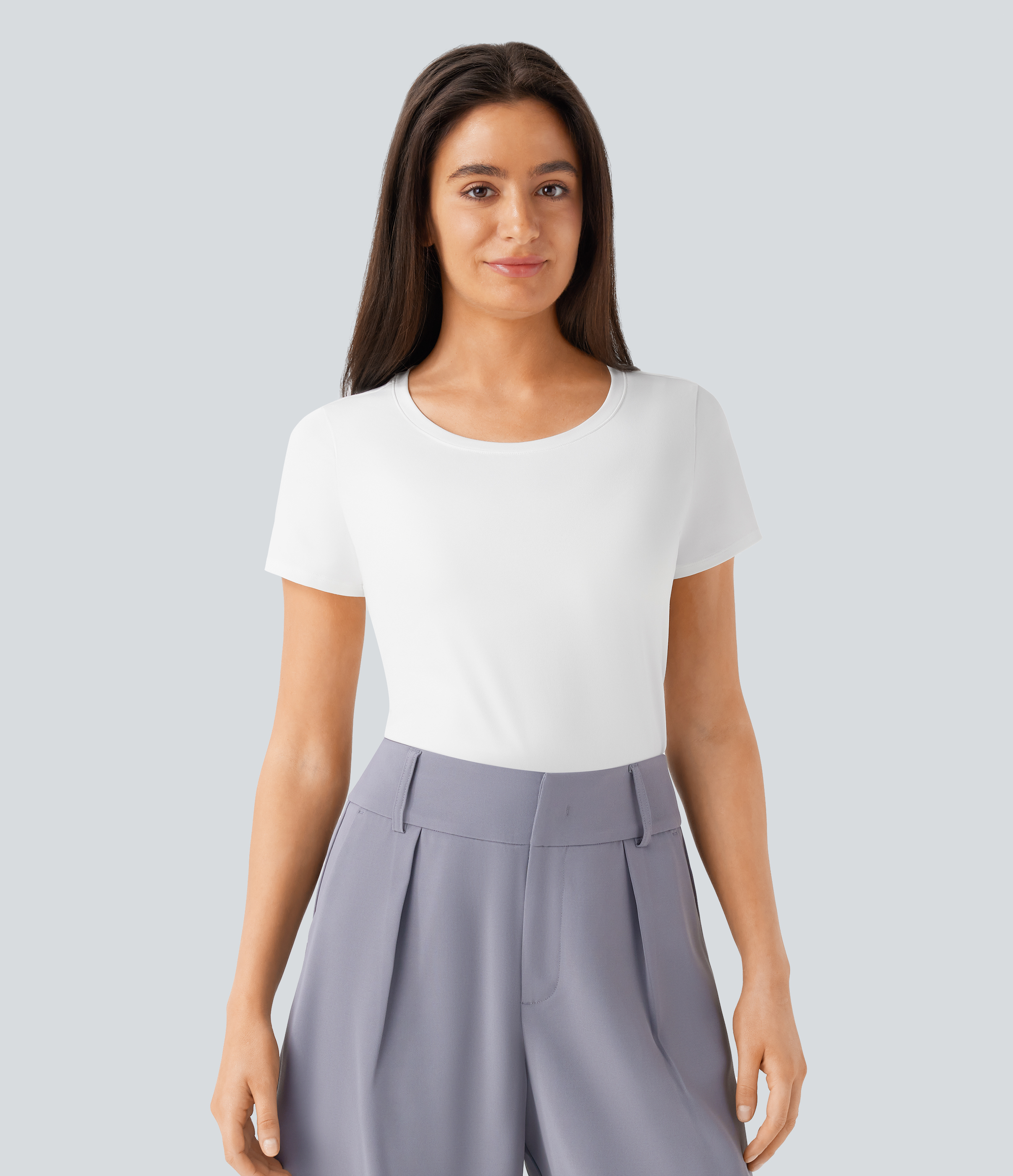 Halara Round Neck Short Sleeve Basic Work Top Tank Top - White - L golf tops halter top tunic tops sleeveless tops backless top 