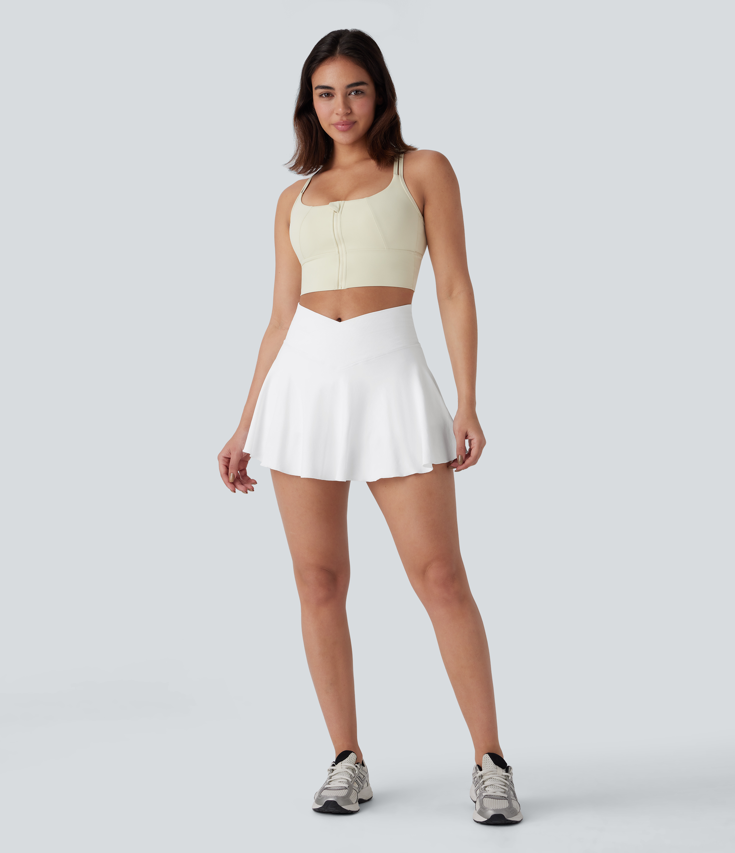 Halara Seamless Flow Crossover High Waisted 2-in-1 Mini Yoga Skirt  - White - L(regular) midi skirt a line skirt golfing skirt 