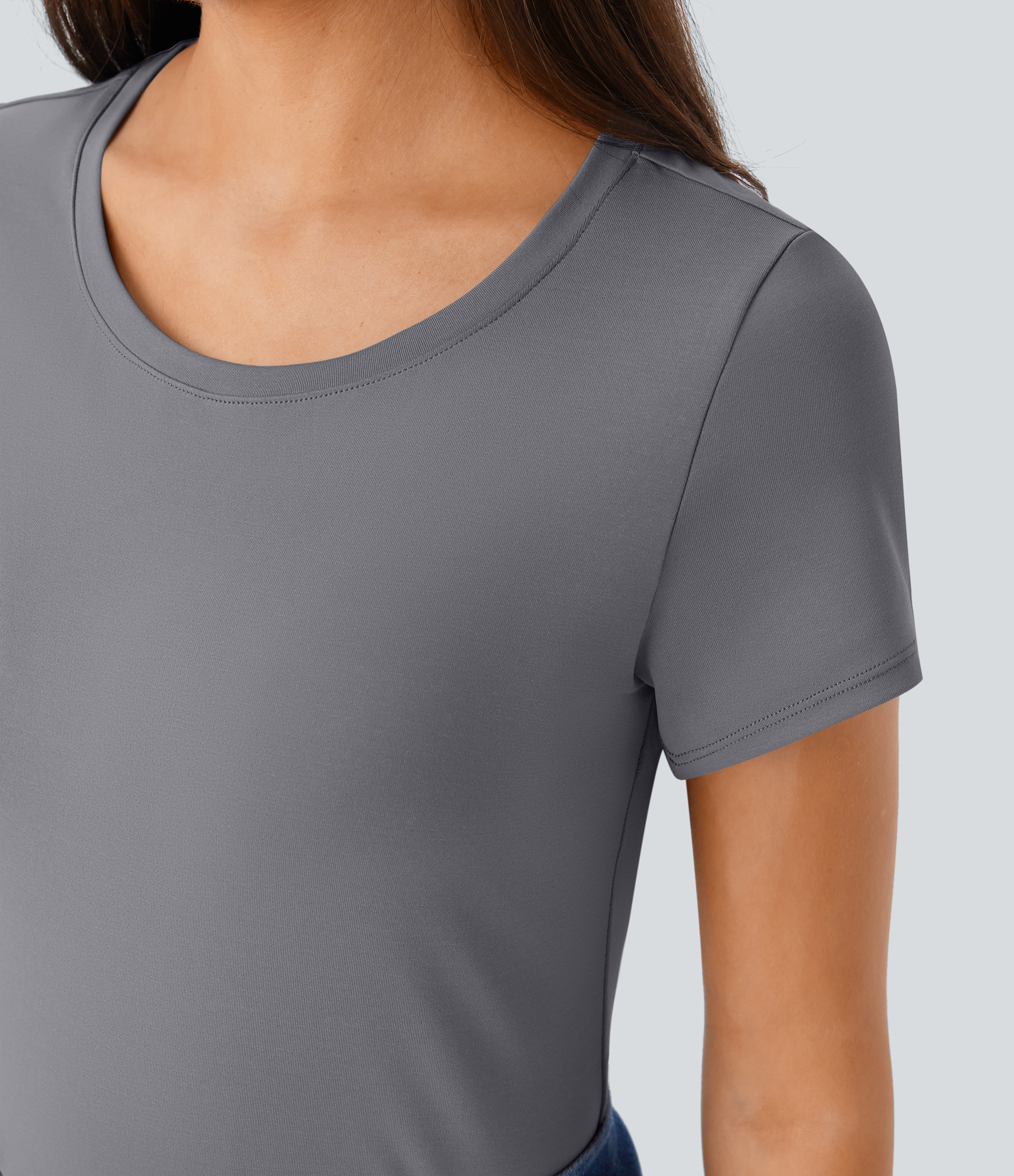 Halara Round Neck Short Sleeve Basic Work Top Tank Top - Ultimate Gray - XL golf tops halter top tunic tops sleeveless tops backless top 