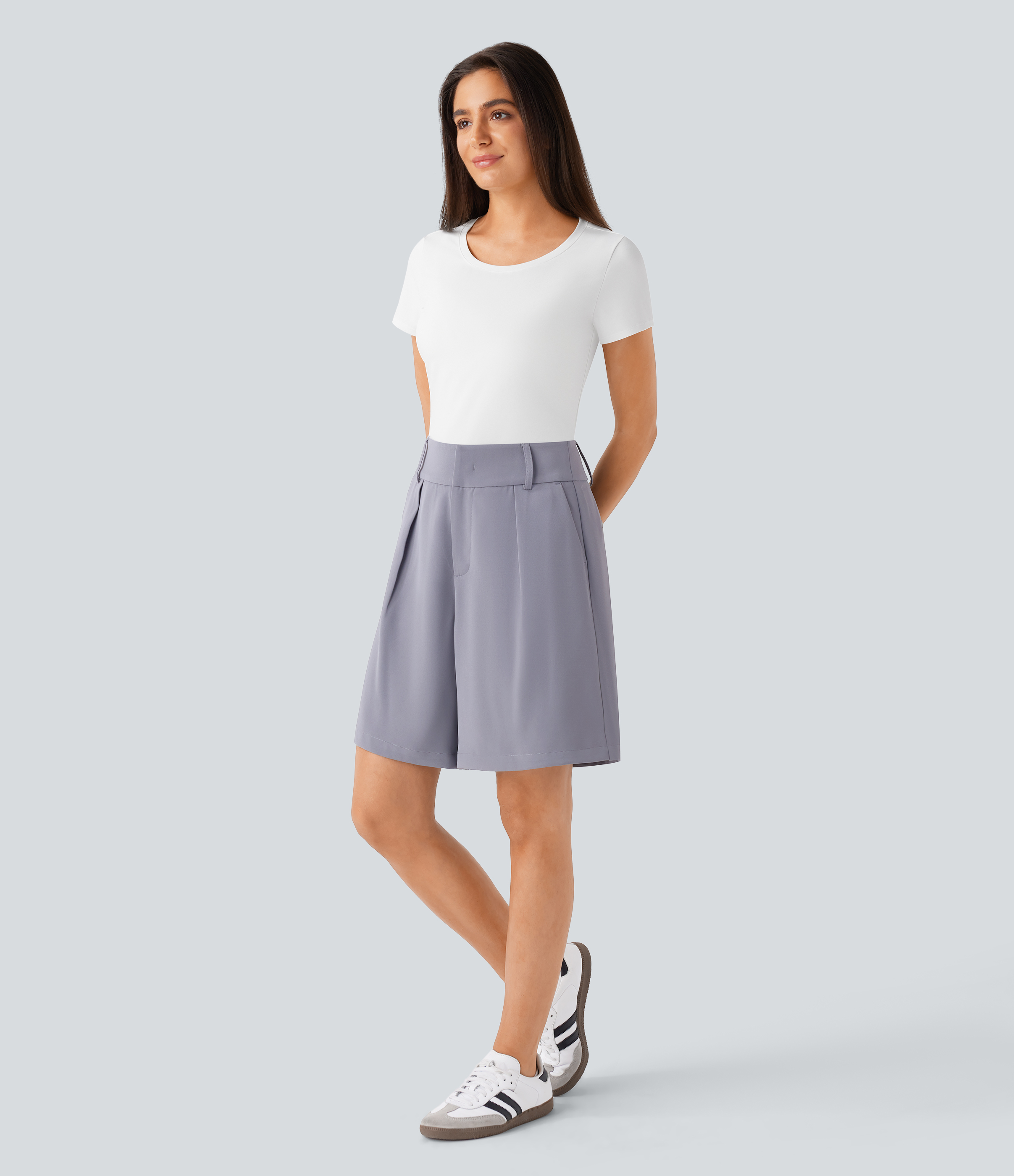 Halara Round Neck Short Sleeve Basic Work Top Tank Top - White - L golf tops halter top tunic tops sleeveless tops backless top 