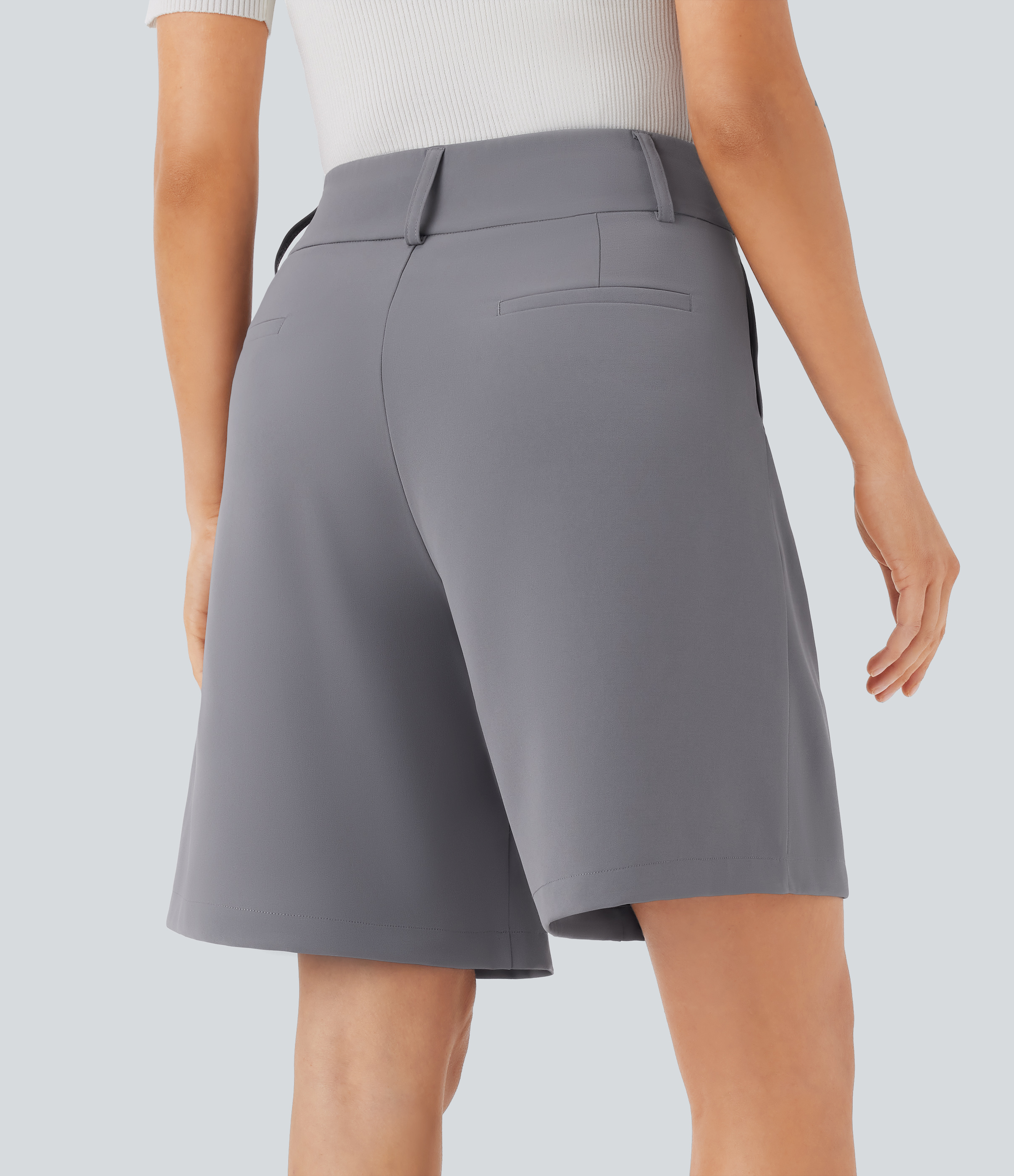 Halara High Waisted Side Pockets Work Bermuda Shorts  - Mockingbird - M booty shorts compression shorts yoga shorts 
