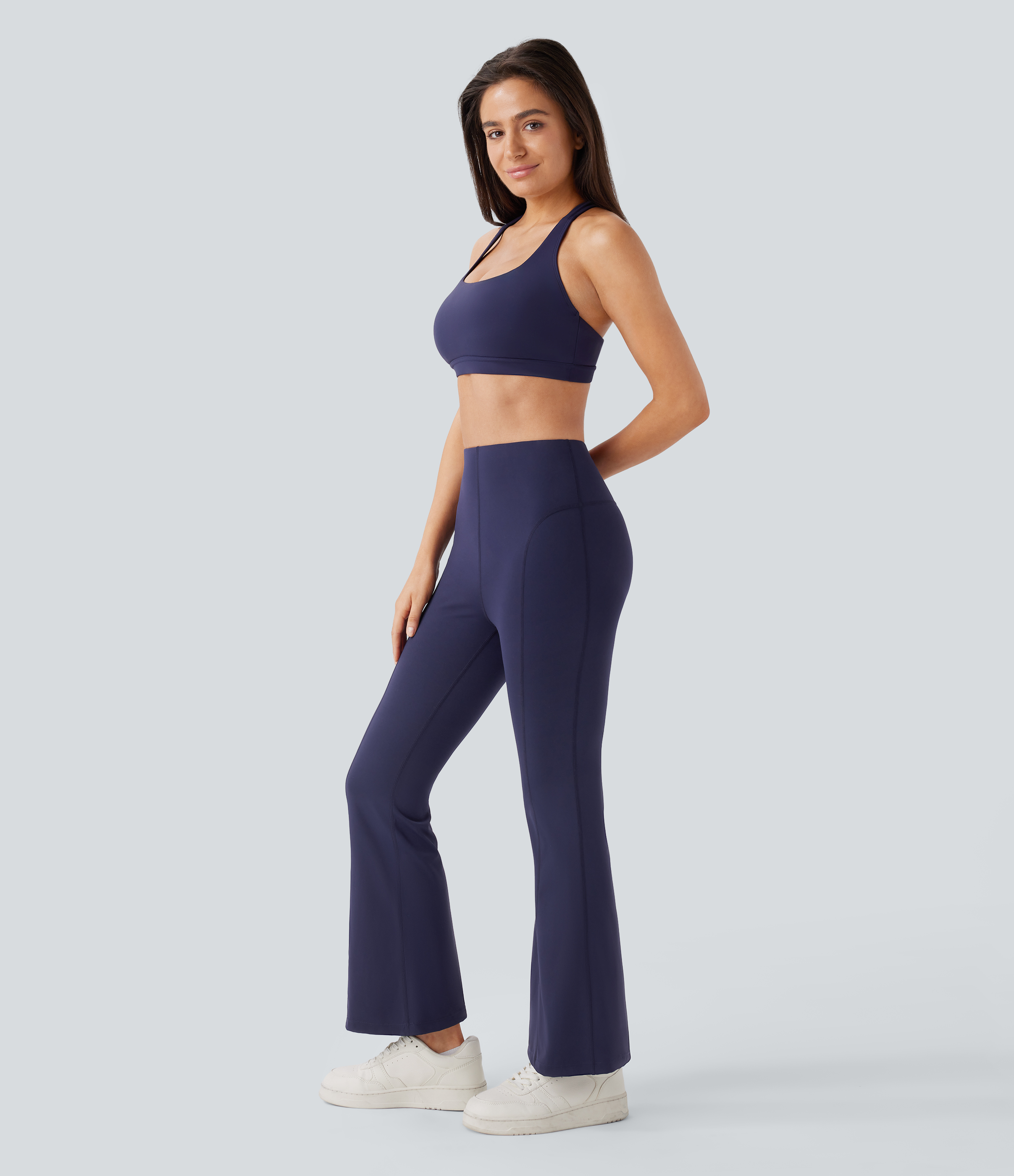 Halara High Waisted Back Pocket Slight Flare Yoga Leggings  - Patriot Blue - M(regular) gym leggings leggings with pockets 