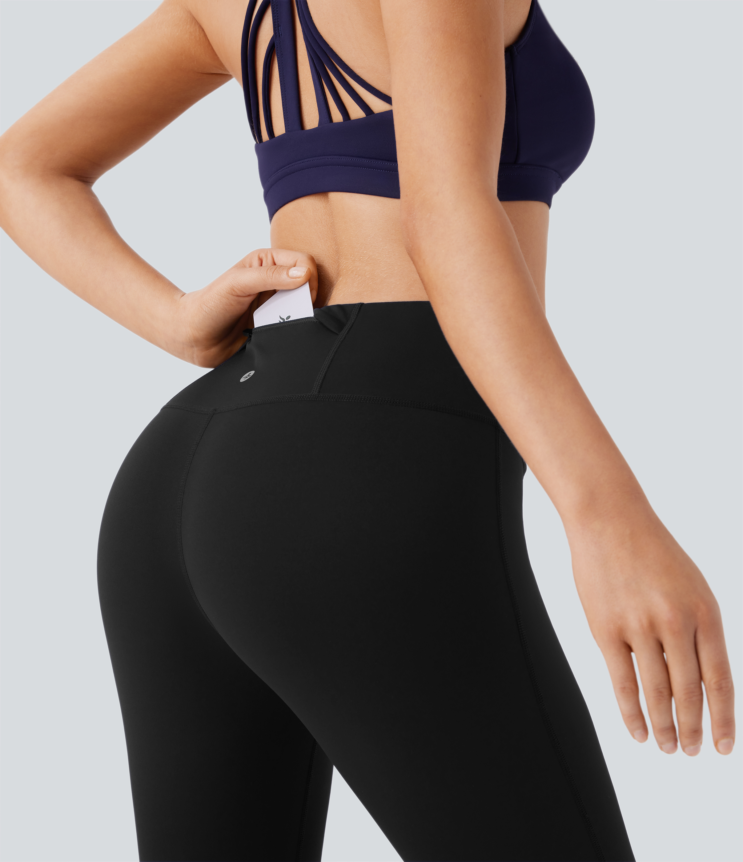 Halara High Waisted Back Pocket Slight Flare Yoga Leggings  - Black - L(regular) gym leggings leggings with pockets leggings with butt lift 