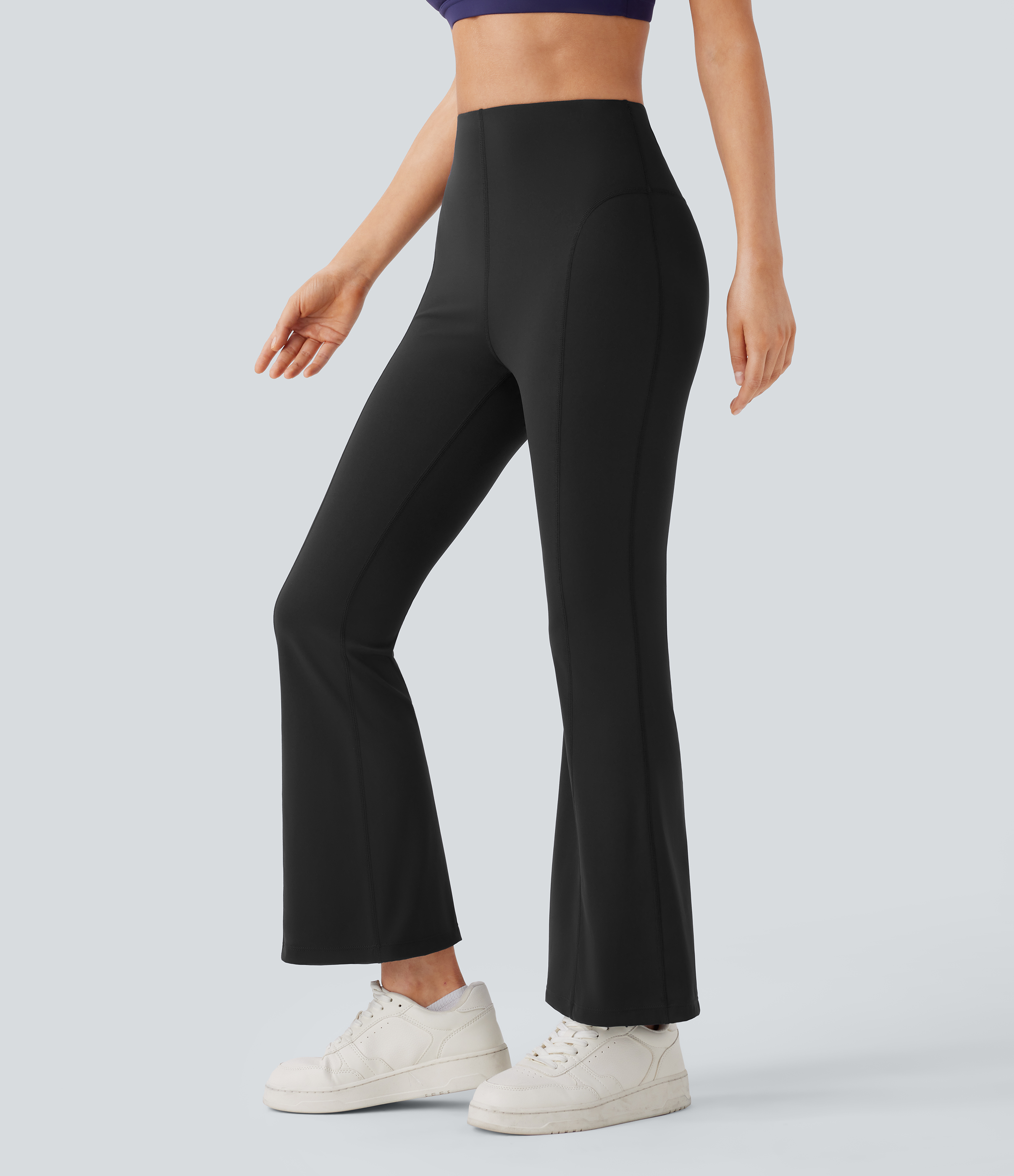 Halara High Waisted Back Pocket Slight Flare Yoga Leggings  - Black - L(regular) gym leggings leggings with pockets leggings with butt lift 