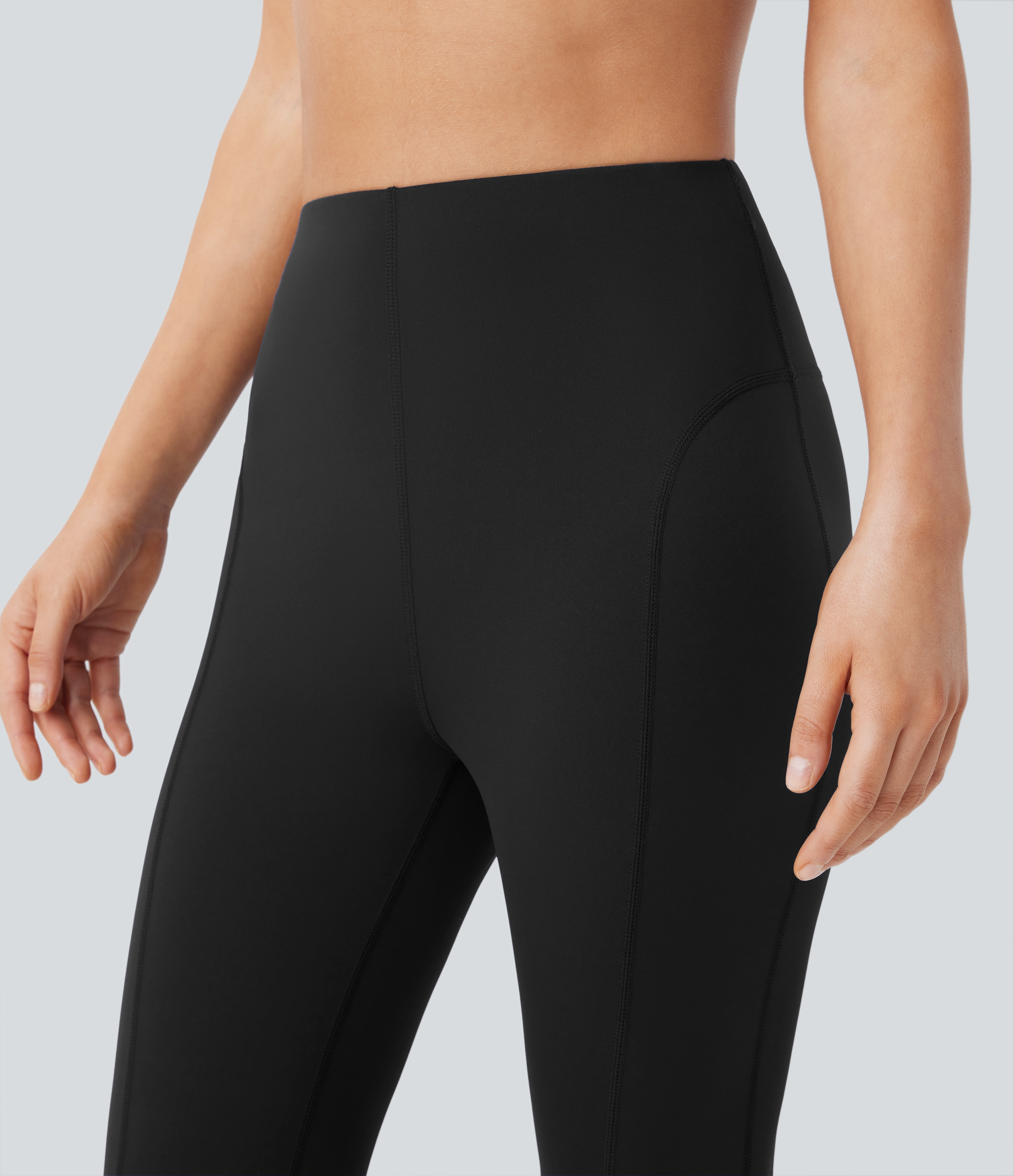 Halara High Waisted Back Pocket Slight Flare Yoga Leggings  - Black - L(regular) gym leggings leggings with pockets leggings with butt lift 