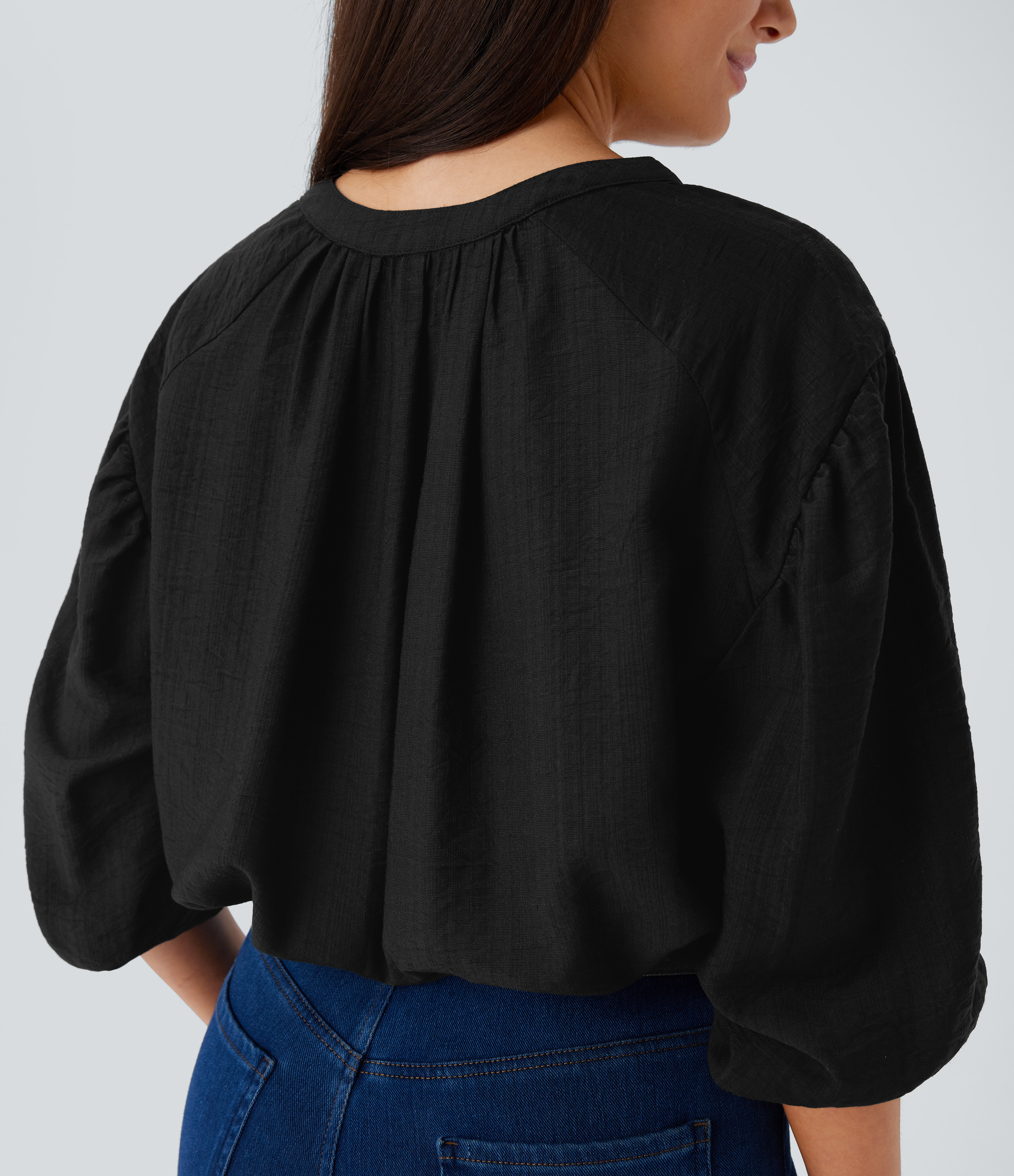 Halara V Neck Bishop Sleeve Oversize Casual Top Tank Top - Black - XL golf tops halter top tunic tops sleeveless tops backless top 