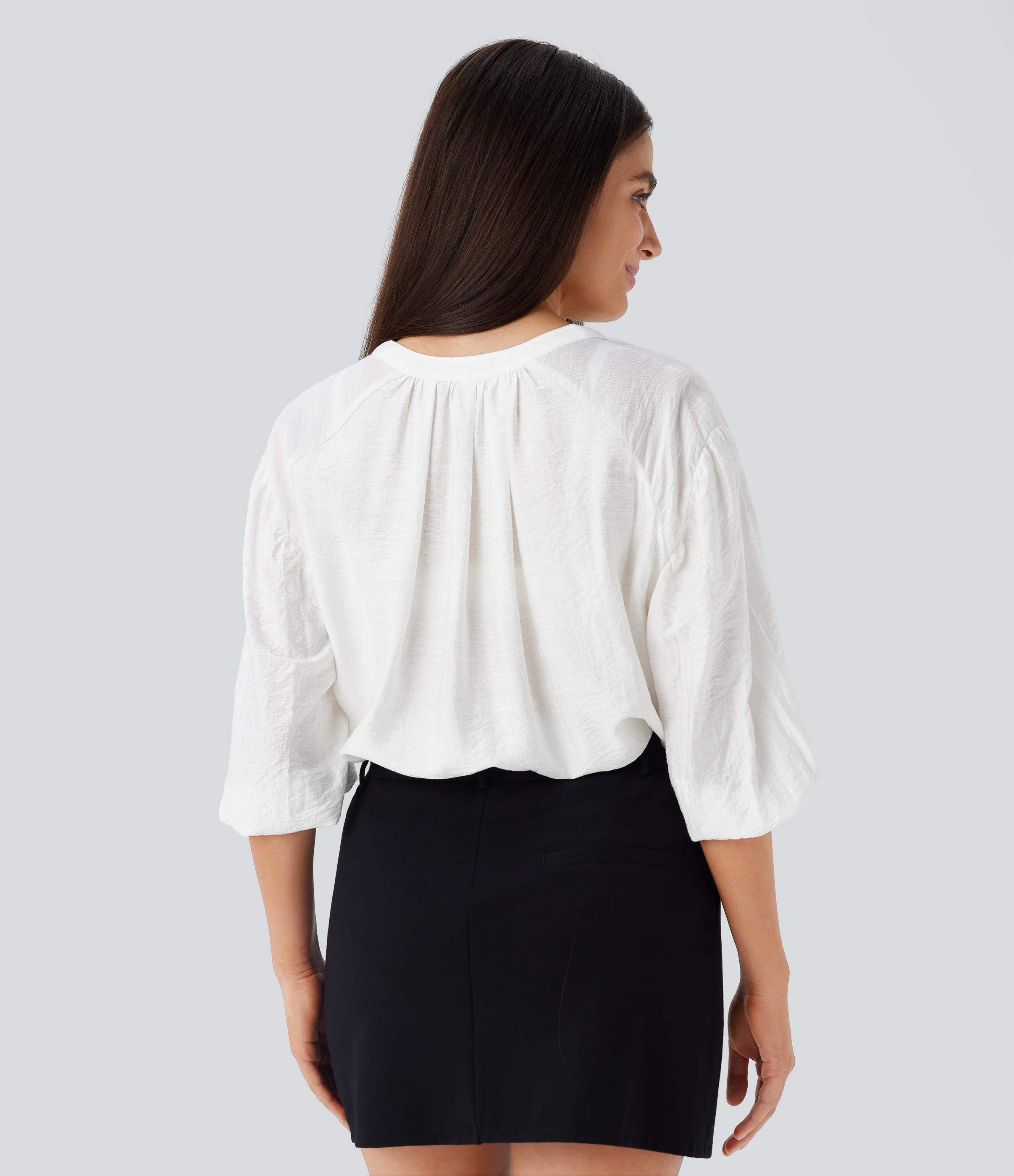 Halara V Neck Bishop Sleeve Oversize Casual Top Tank Top - White - M golf tops halter top tunic tops sleeveless tops backless top 