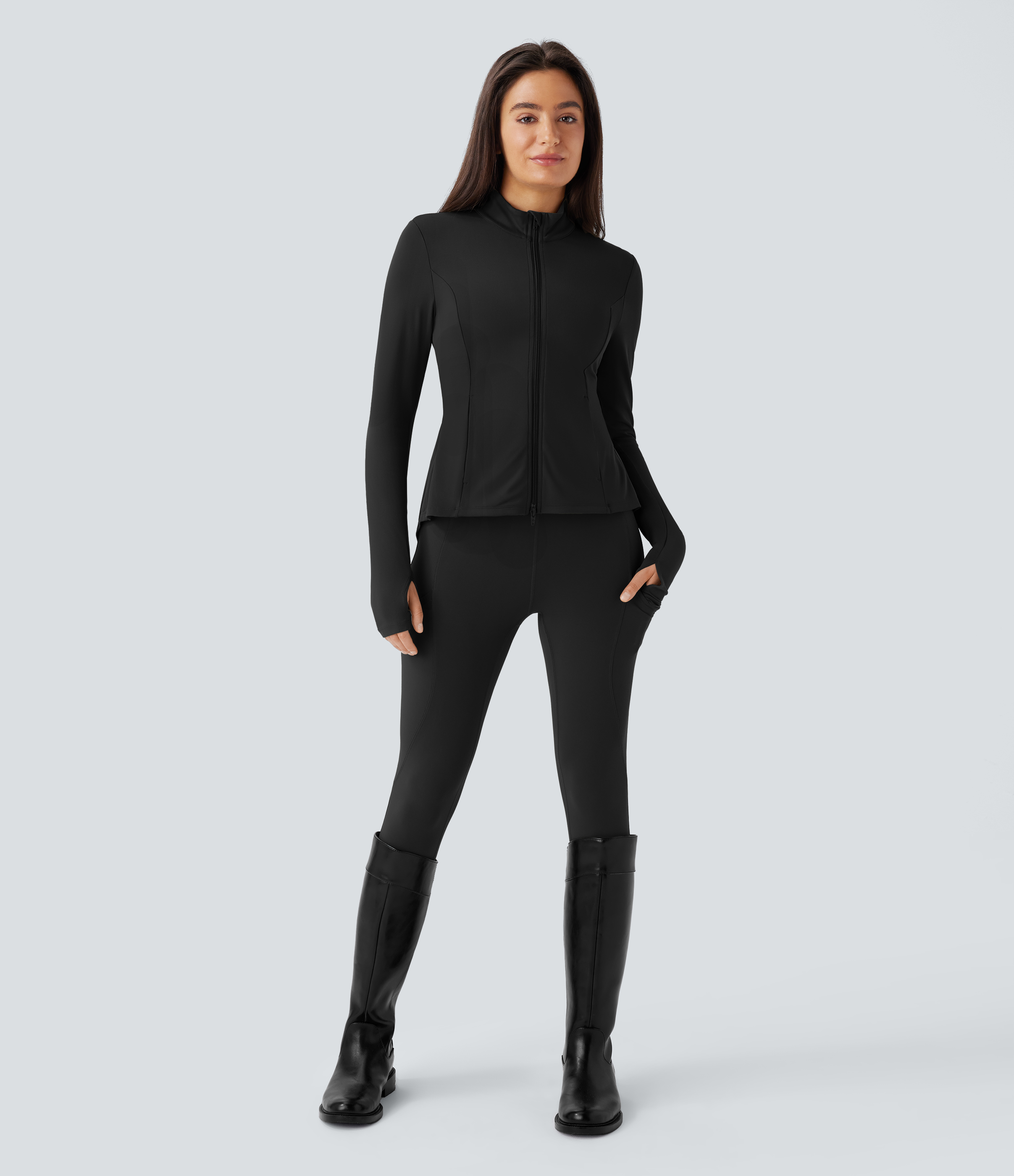 Halara Softlyzeroв„ў High Waisted Side Pocket Contrast Rib 7/8 Equestrian Horse Riding Leggings-UPF50+  - Black - XL(7/8) gym leggings 