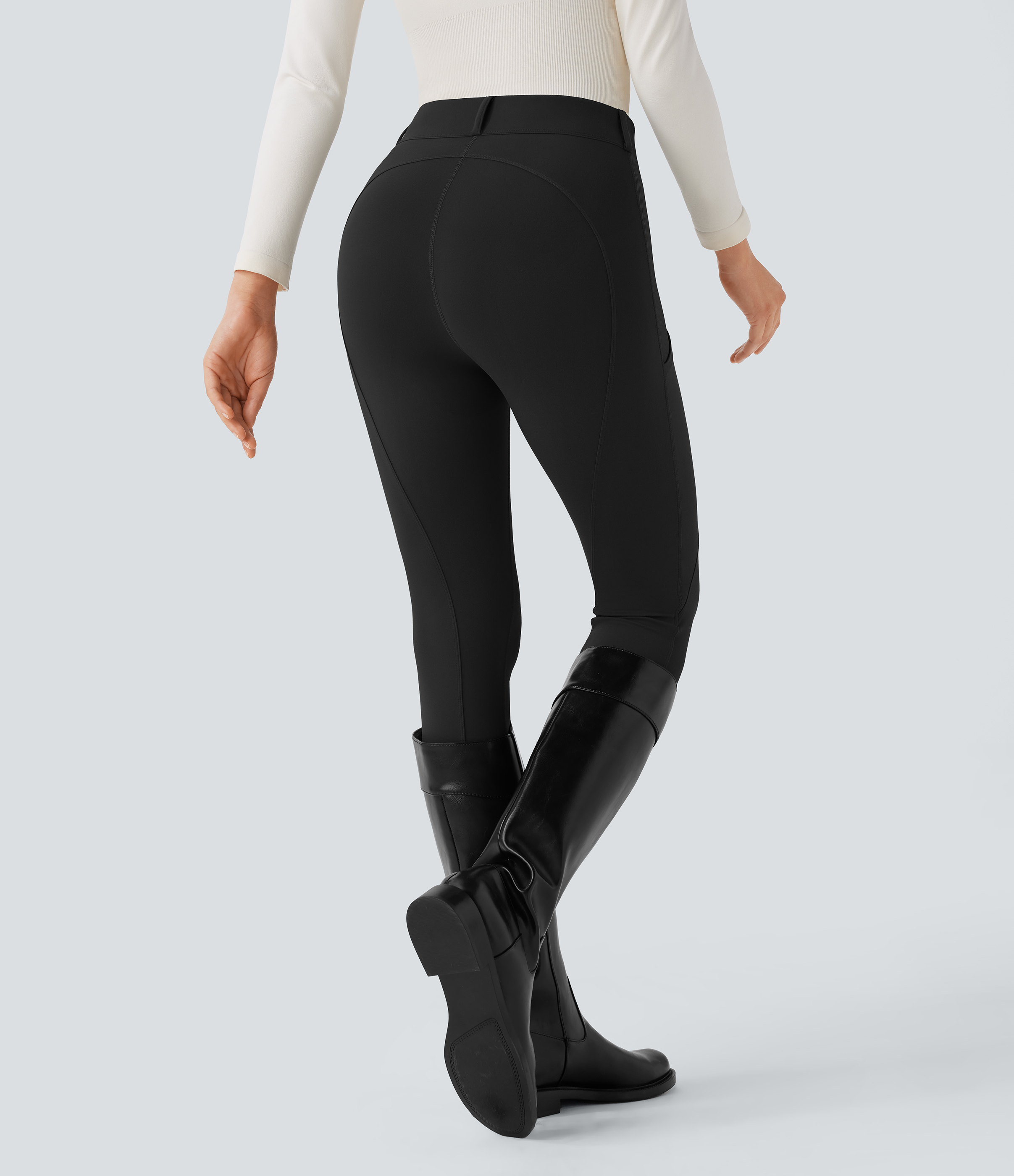 Halara Softlyzeroв„ў High Waisted Side Pocket Contrast Rib 7/8 Equestrian Horse Riding Leggings-UPF50+  - Black - XL(7/8) gym leggings 
