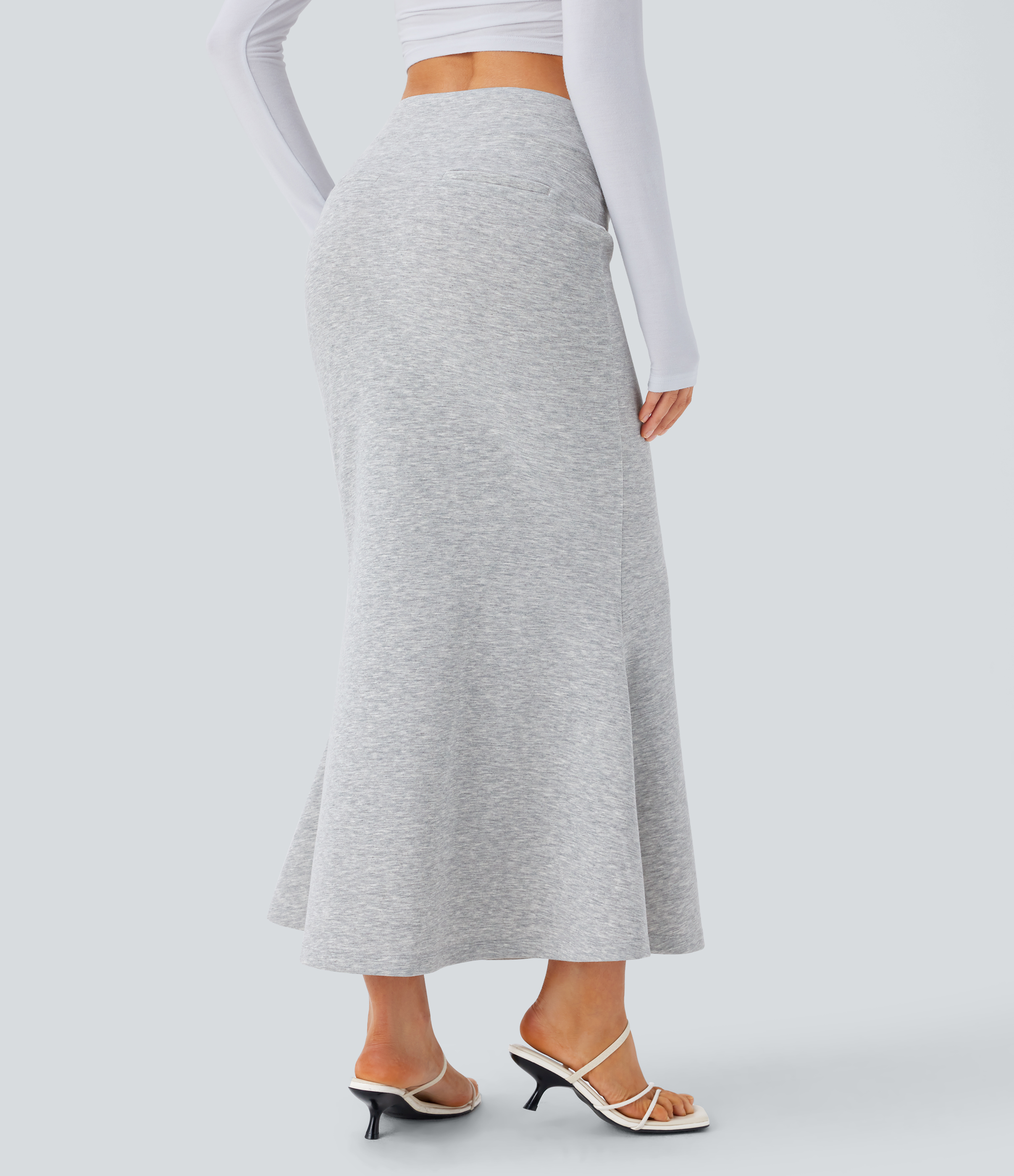 Halara SoCinched Mid Rise Tummy Control Drawstring Bodycon Maxi Casual Mermaid Skirt  - Fog Gray - M(regular) 