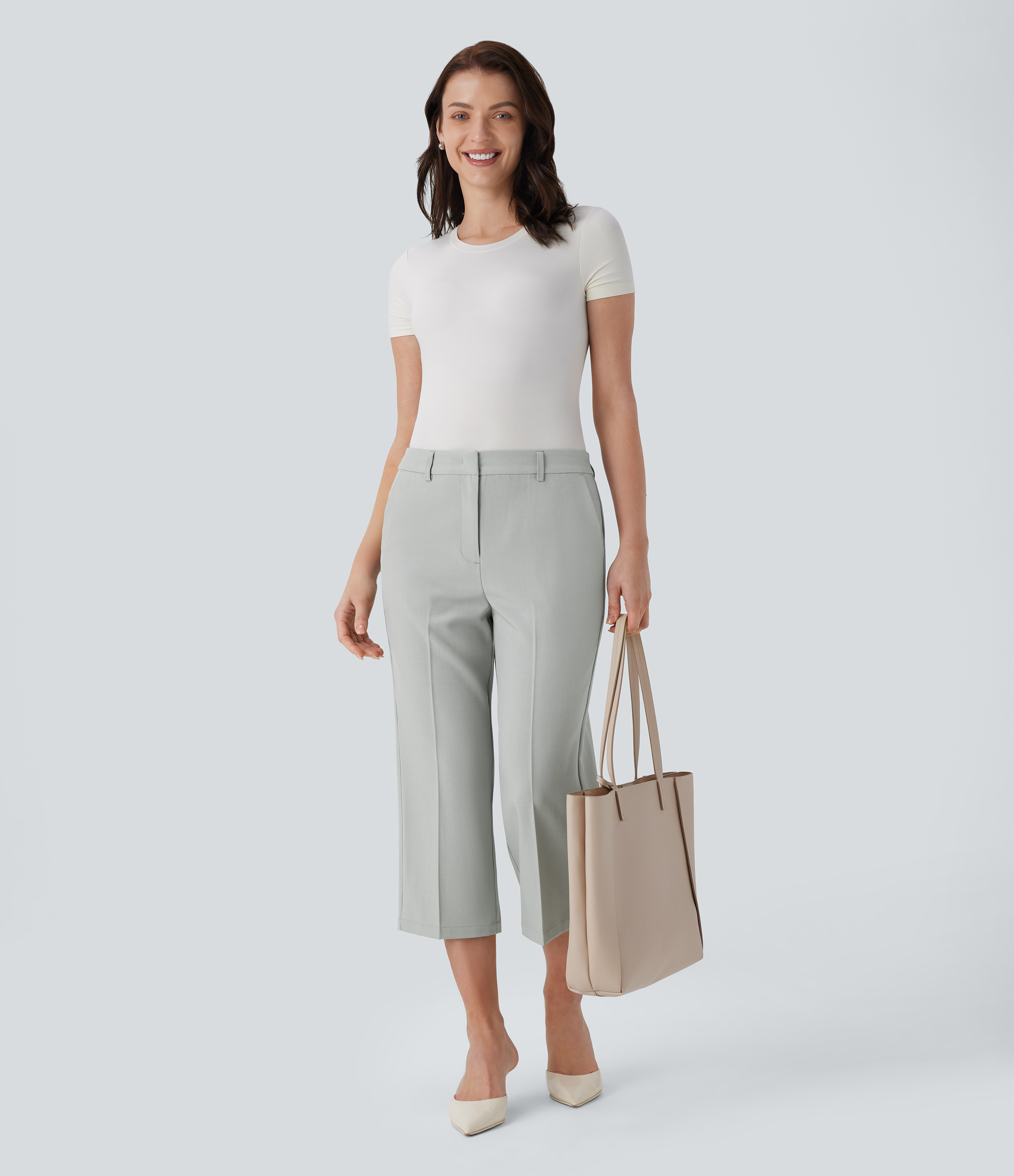 Halara Mid Rise Side Pocket Capri Work Pants  - Storm Gray - S(regular) sweatpants jogger pants stacked sweatpants cargo joggers 