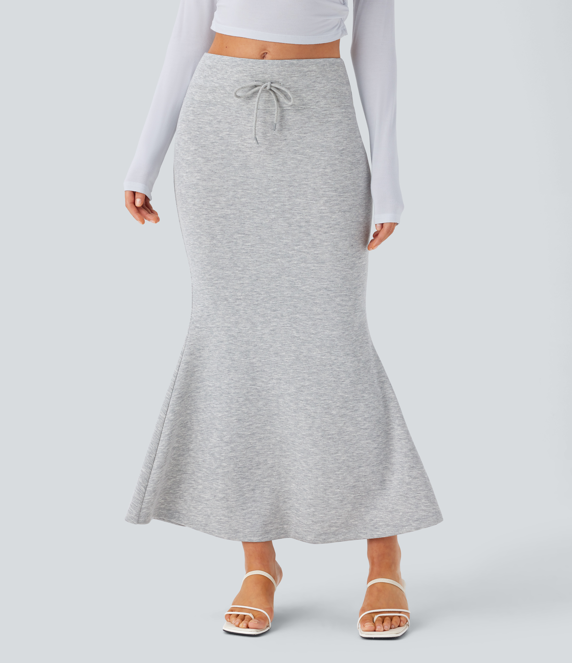 Halara SoCinched Mid Rise Tummy Control Drawstring Bodycon Maxi Casual Mermaid Skirt  - Fog Gray - M(regular) 