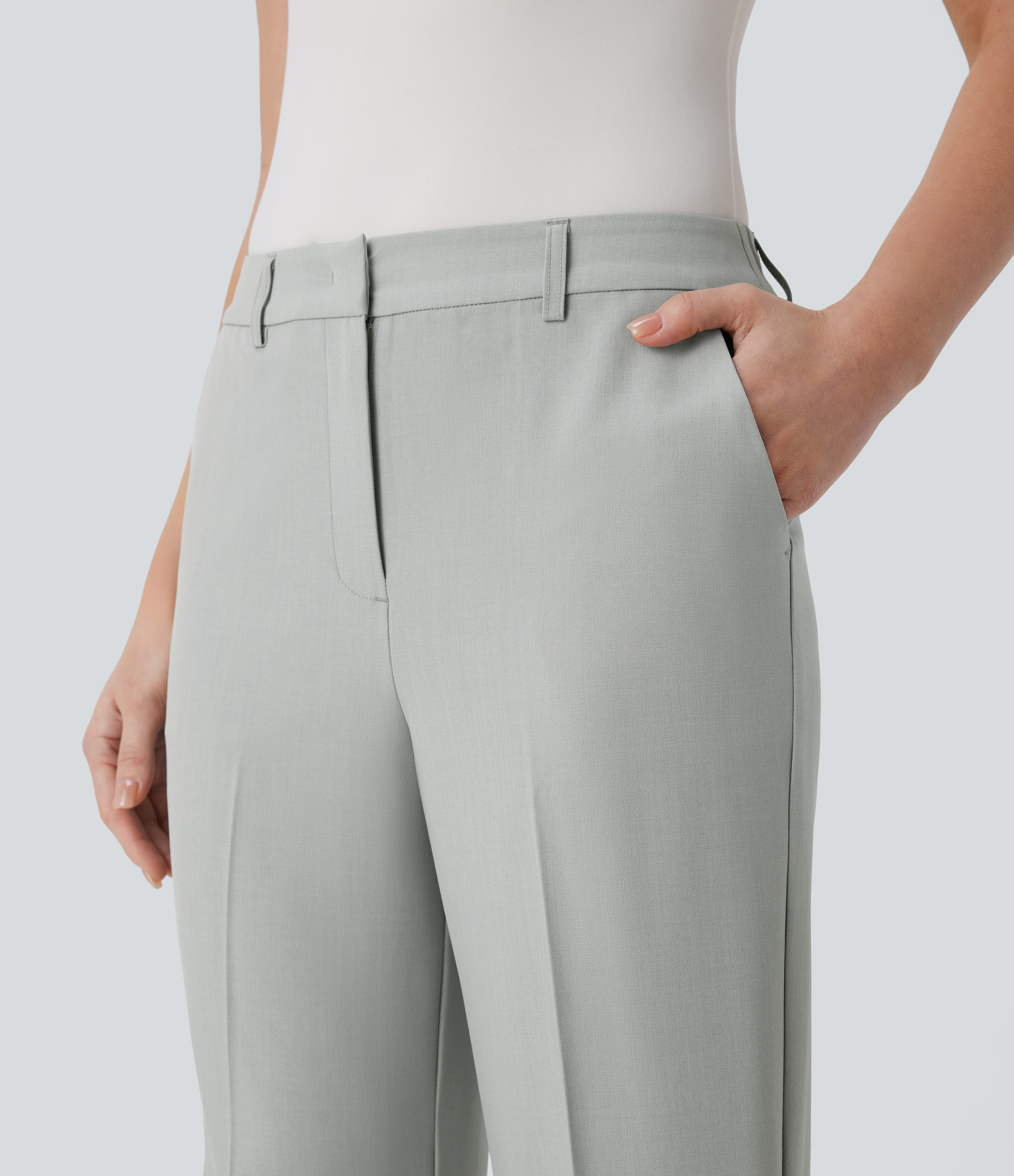 Halara Mid Rise Side Pocket Capri Work Pants  - Storm Gray - S(regular) sweatpants jogger pants stacked sweatpants cargo joggers 
