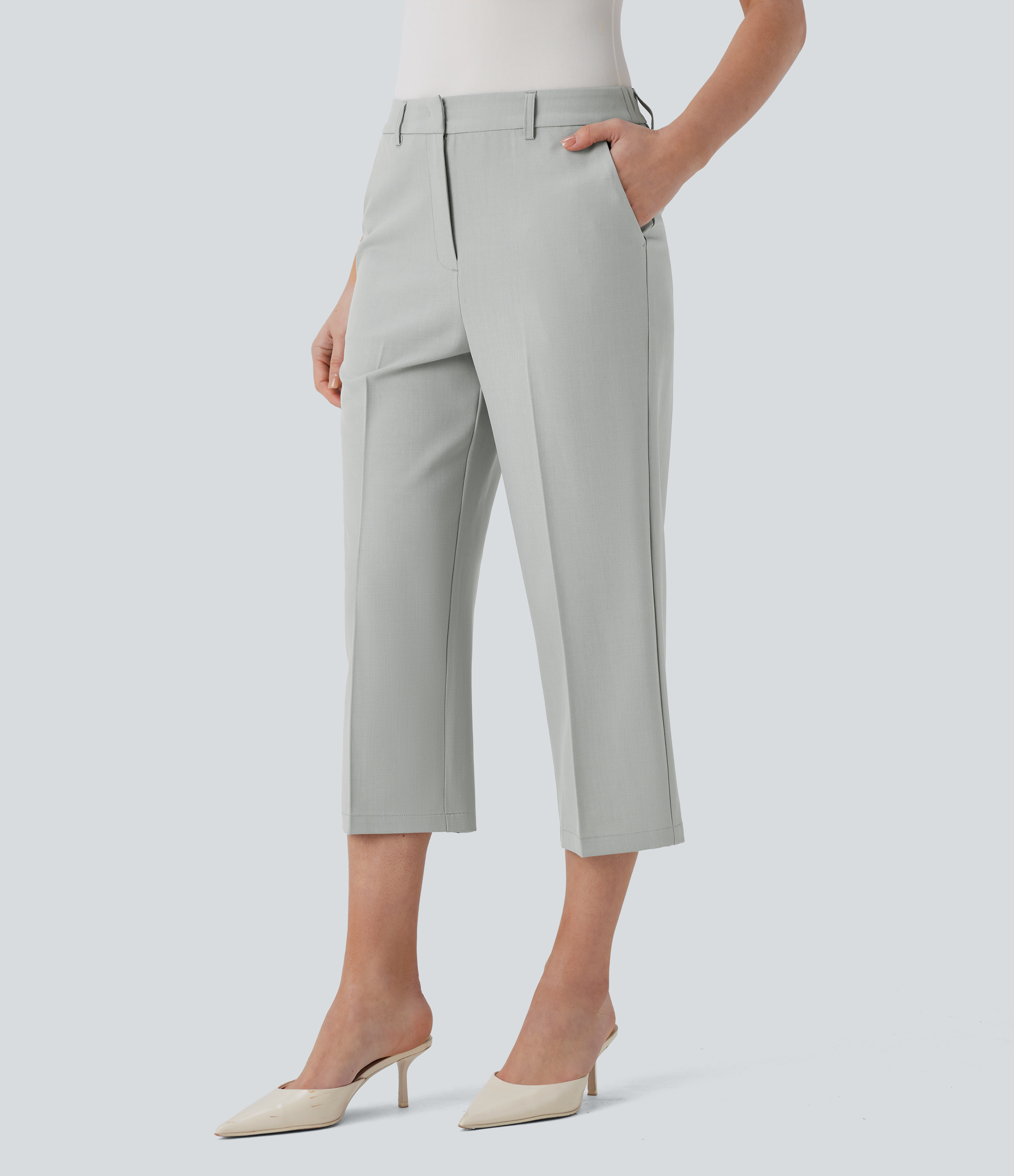 Halara Mid Rise Side Pocket Capri Work Pants  - Storm Gray - S(regular) sweatpants jogger pants stacked sweatpants cargo joggers 