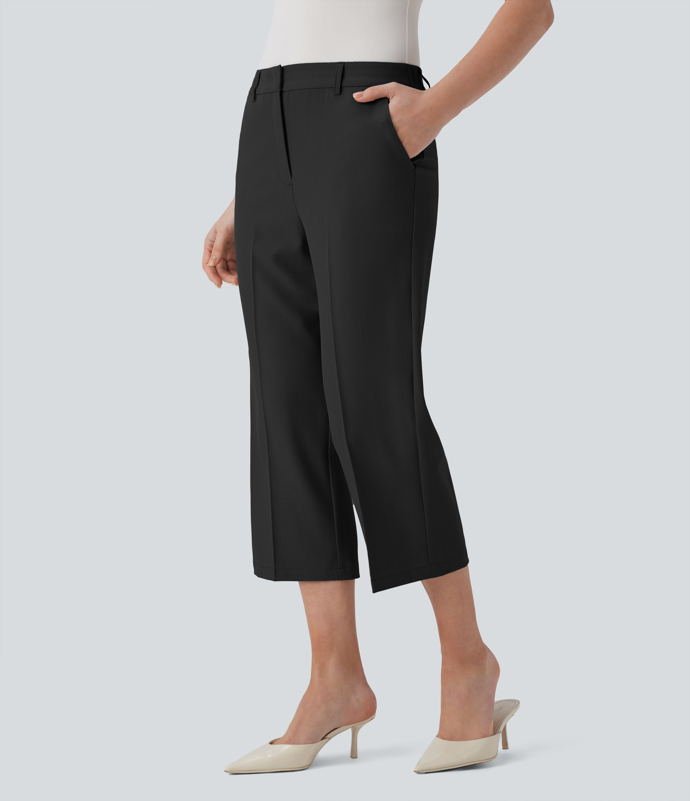 Halara Mid Rise Side Pocket Capri Work Pants  - Black - XL(regular) sweatpants jogger pants stacked sweatpants cargo joggers 