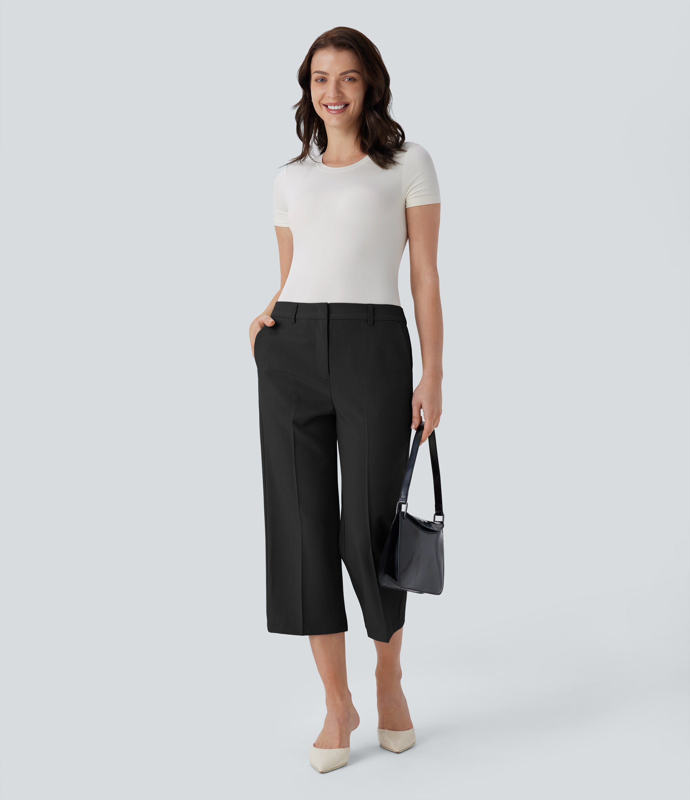 Halara Mid Rise Side Pocket Capri Work Pants  - Black - XL(regular) sweatpants jogger pants stacked sweatpants cargo joggers 