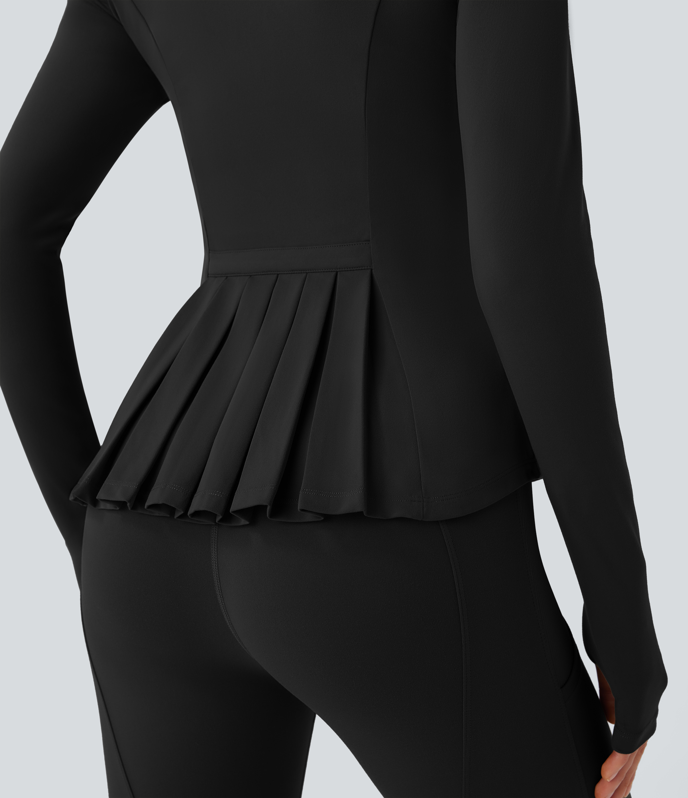 Halara Softlyzeroв„ў Stand Collar Thumb Hole Pockets Pleated Zipper Slim Equestrian Horse Riding Jacket-UPF50+  - Black - S 