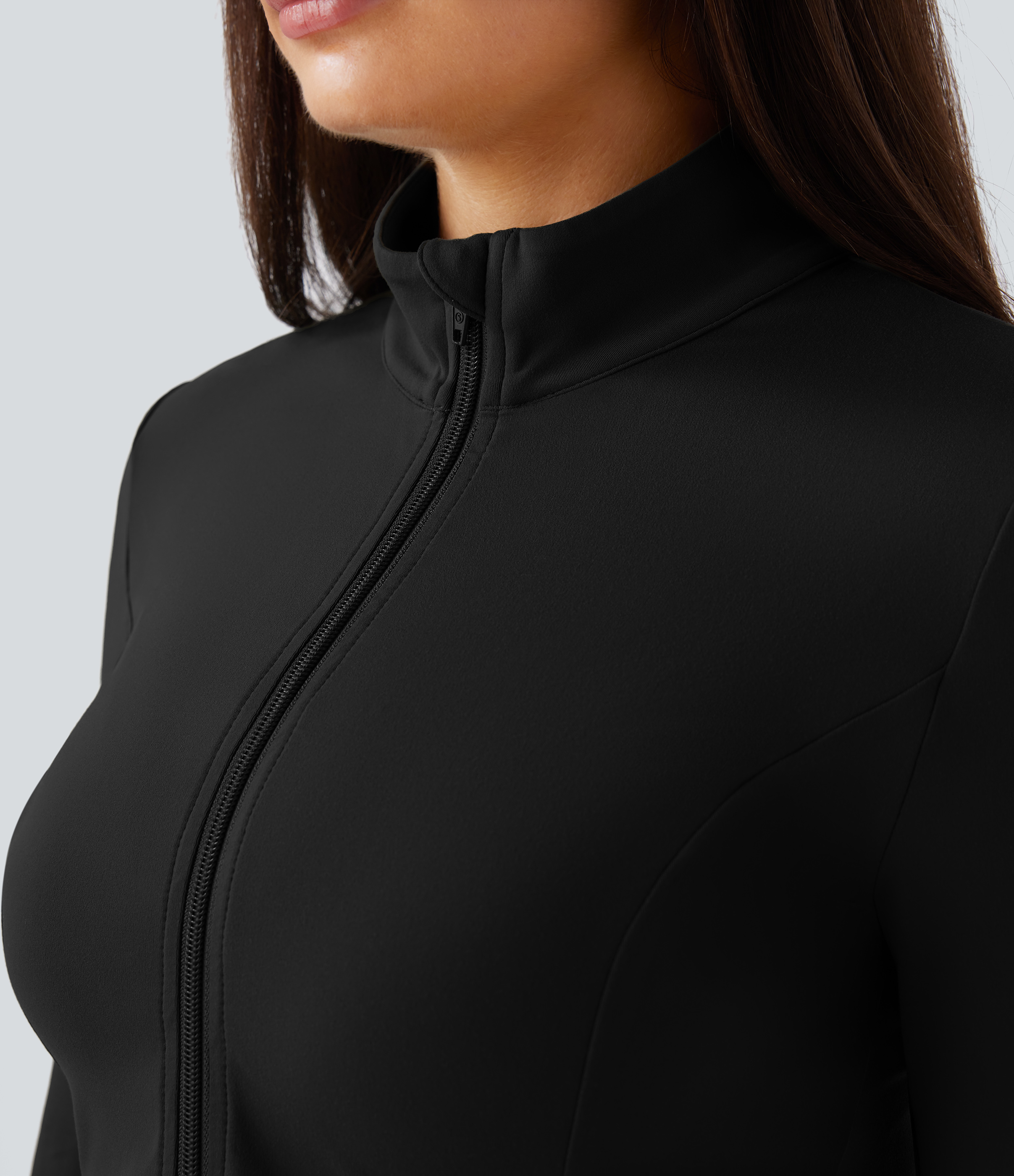 Halara Softlyzeroв„ў Stand Collar Thumb Hole Pockets Pleated Zipper Slim Equestrian Horse Riding Jacket-UPF50+  - Black - S 