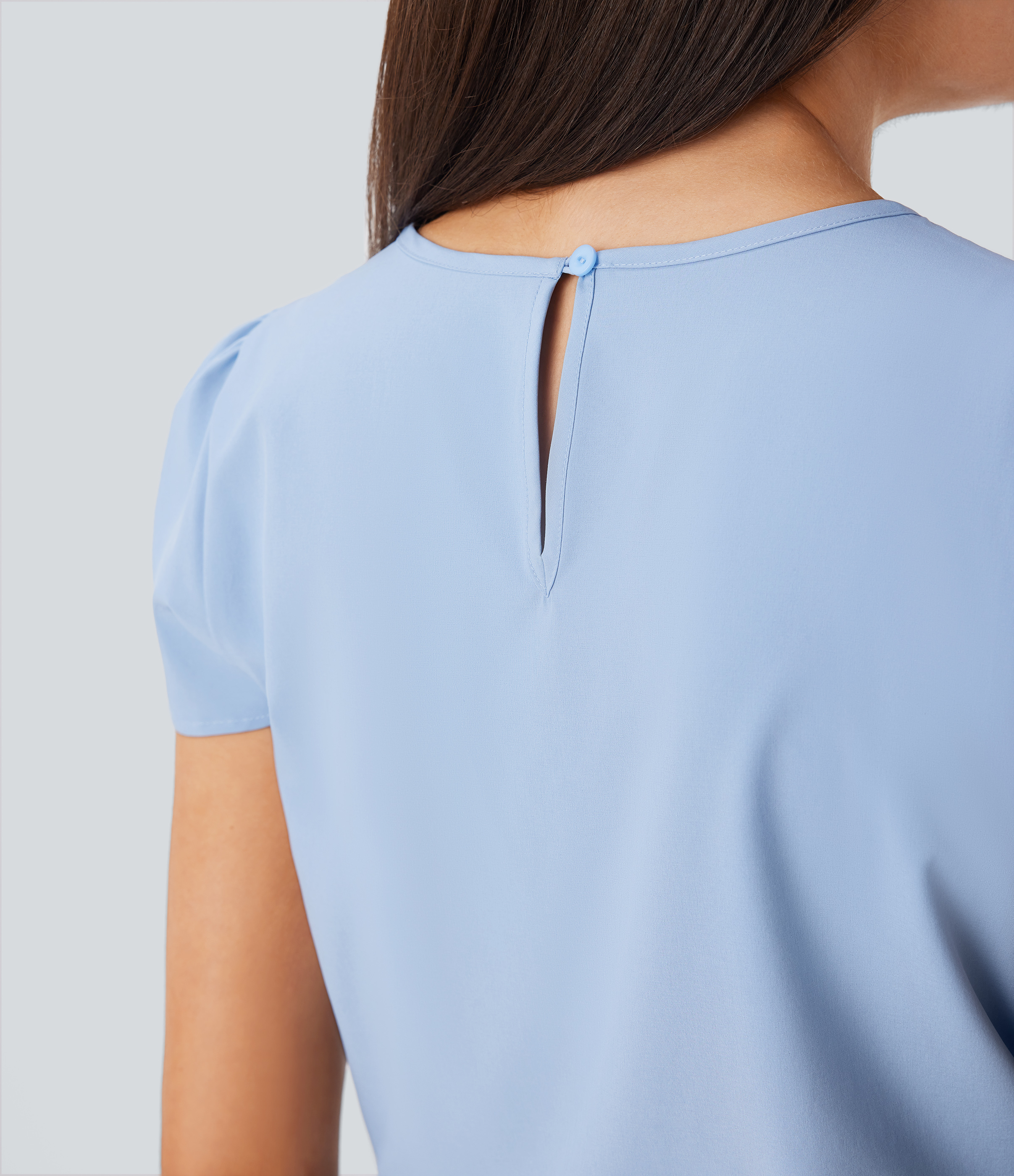 Halara Breezefulв„ў Round Neck Short Sleeve Keyhole Back Quick Dry Work Top Tank Top - Ballad Blue - S golf tops halter top tunic tops 