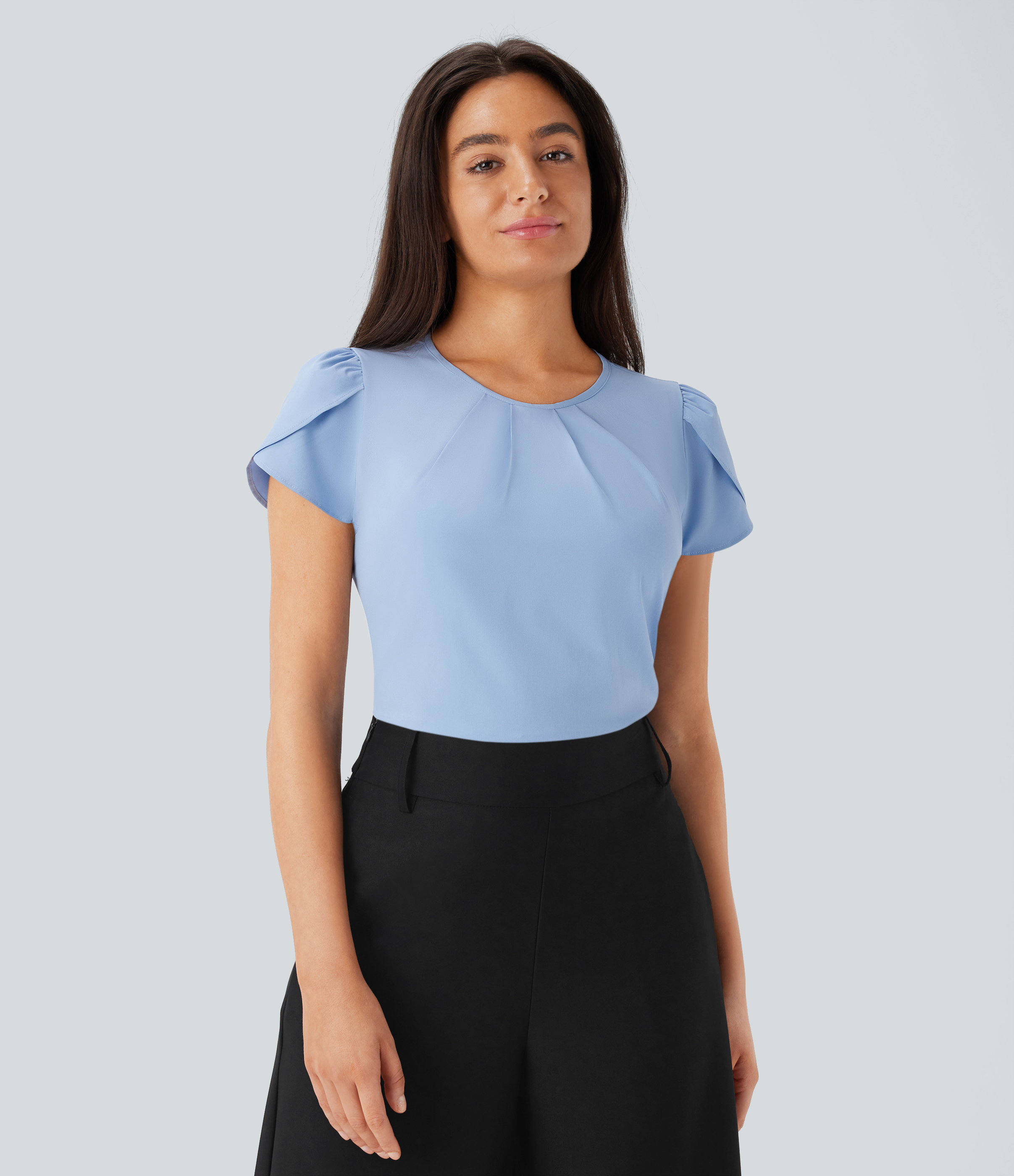 Halara Breezefulв„ў Round Neck Short Sleeve Keyhole Back Quick Dry Work Top Tank Top - Ballad Blue - S golf tops halter top tunic tops 